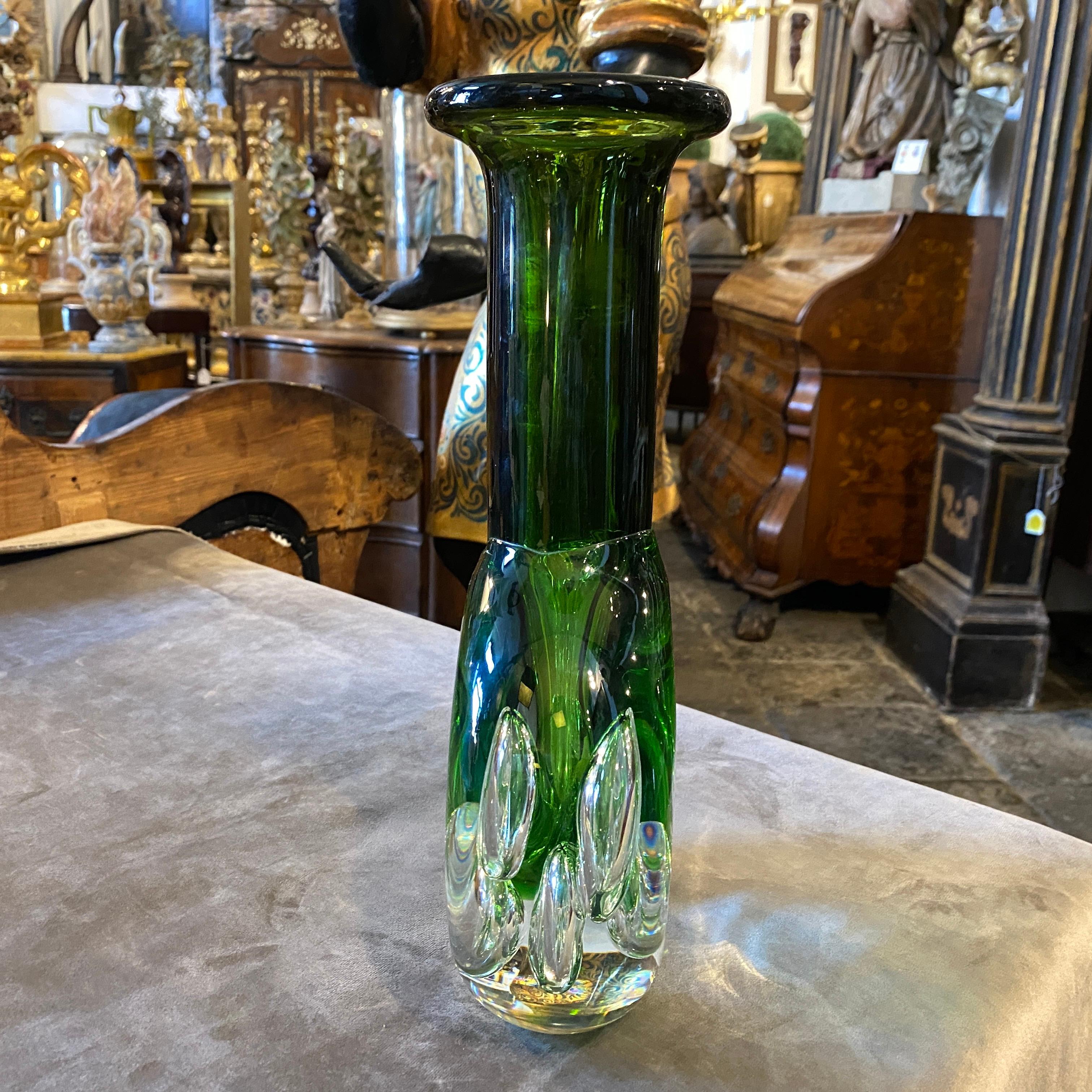 20th Century 1950s Mid-Century Modern Sommerso Green Glass Czech Vase