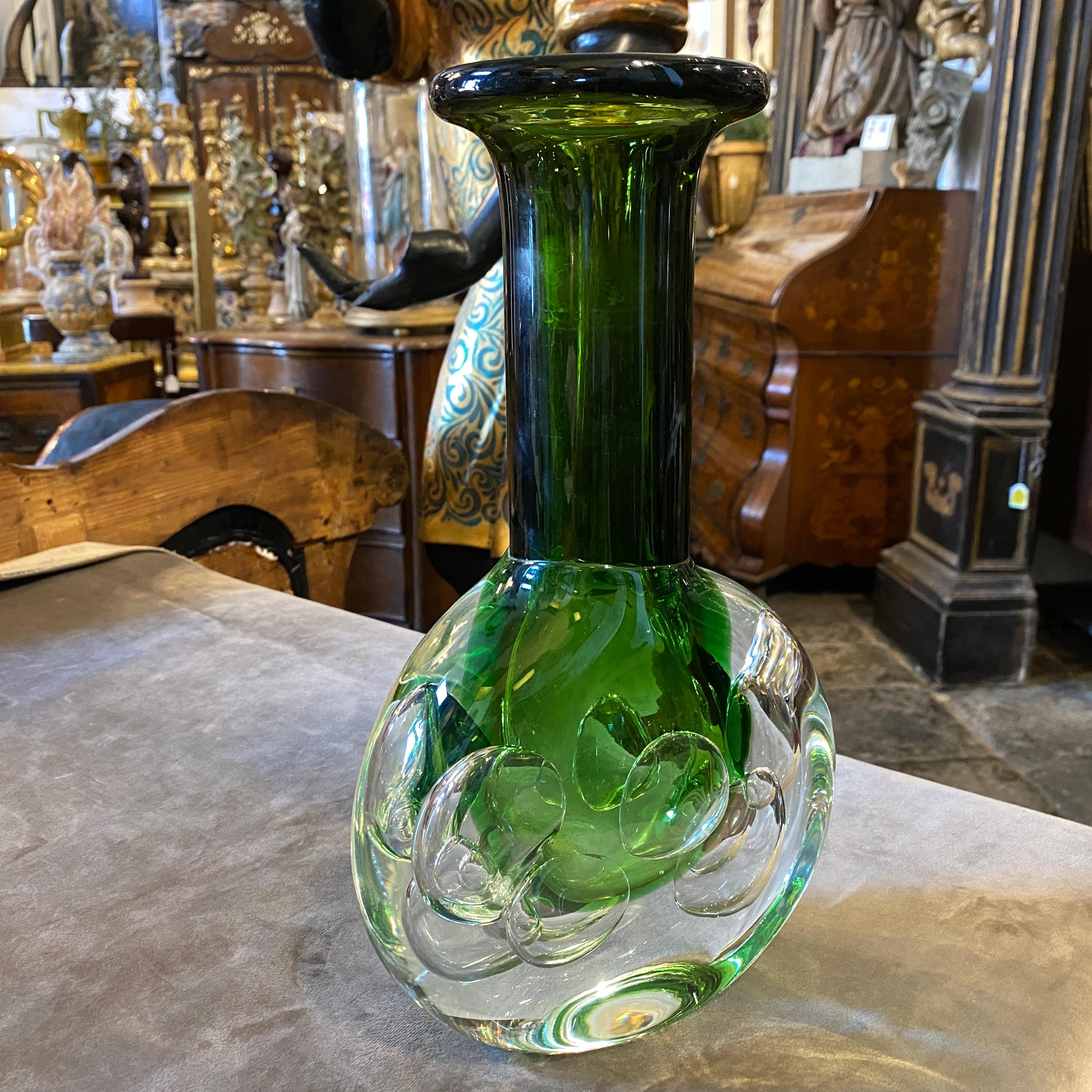 Art Glass 1950s Mid-Century Modern Sommerso Green Glass Czech Vase