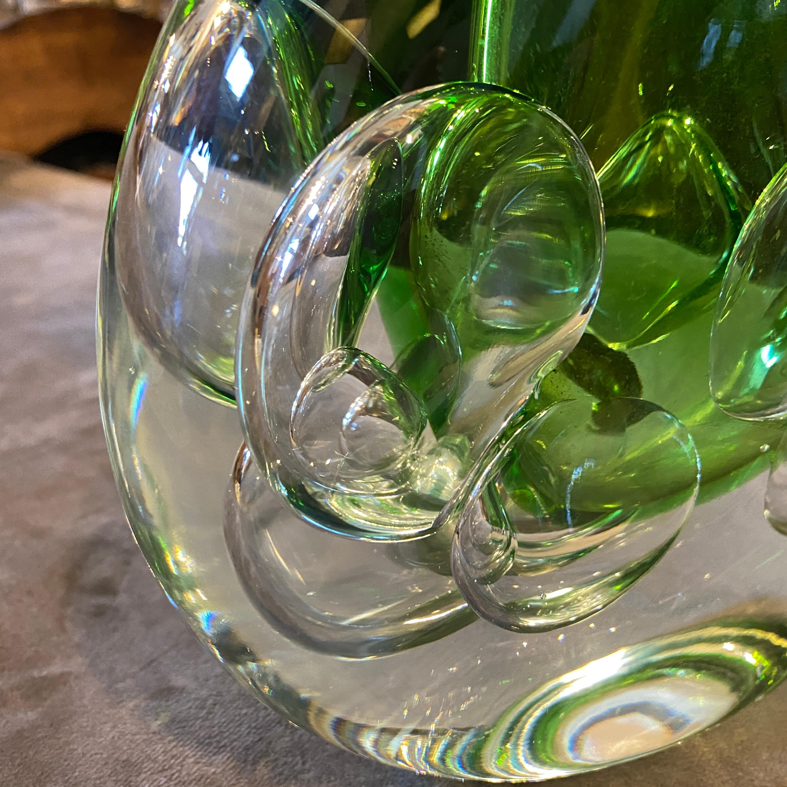 1950s Mid-Century Modern Sommerso Green Glass Czech Vase 1