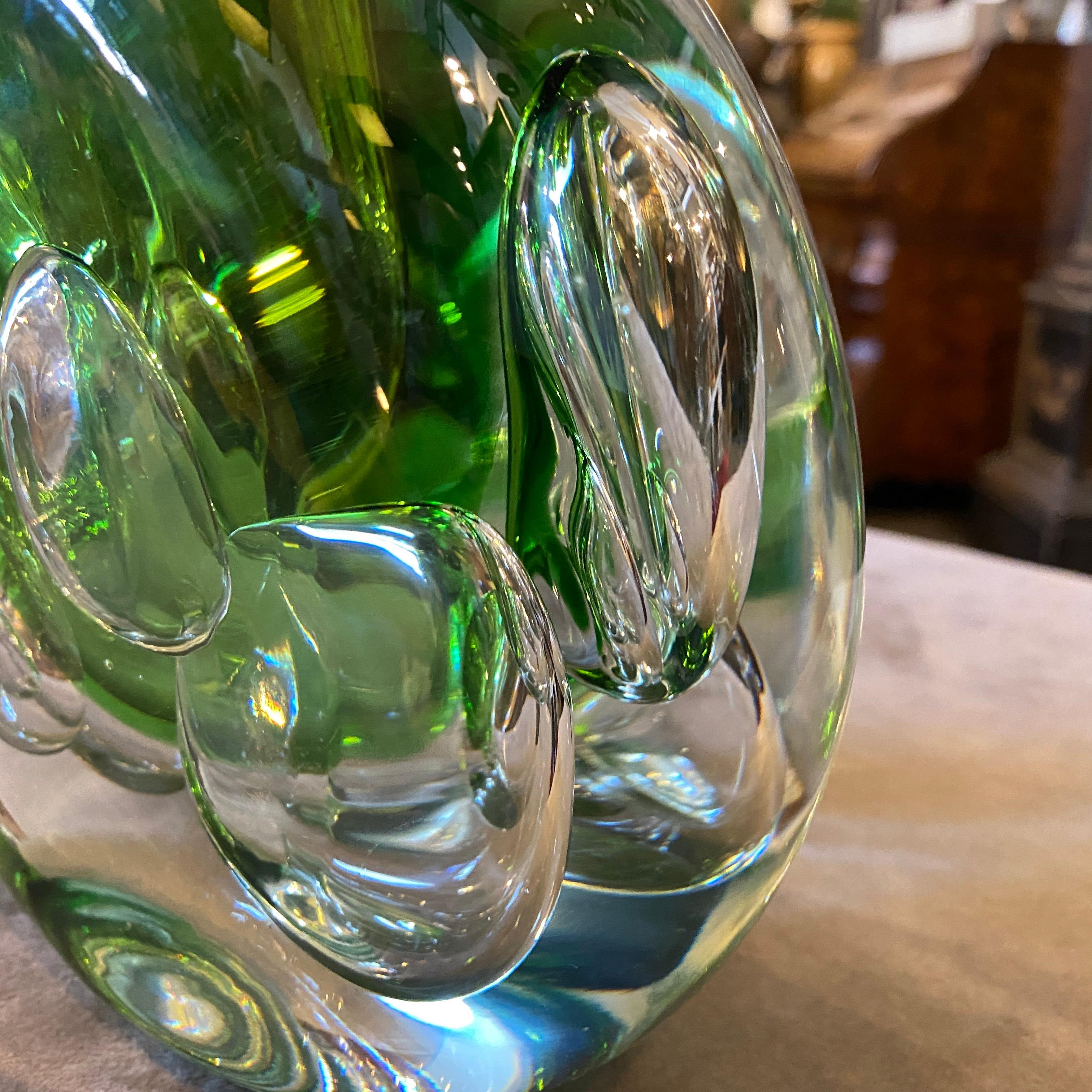 1950s Mid-Century Modern Sommerso Green Glass Czech Vase 2