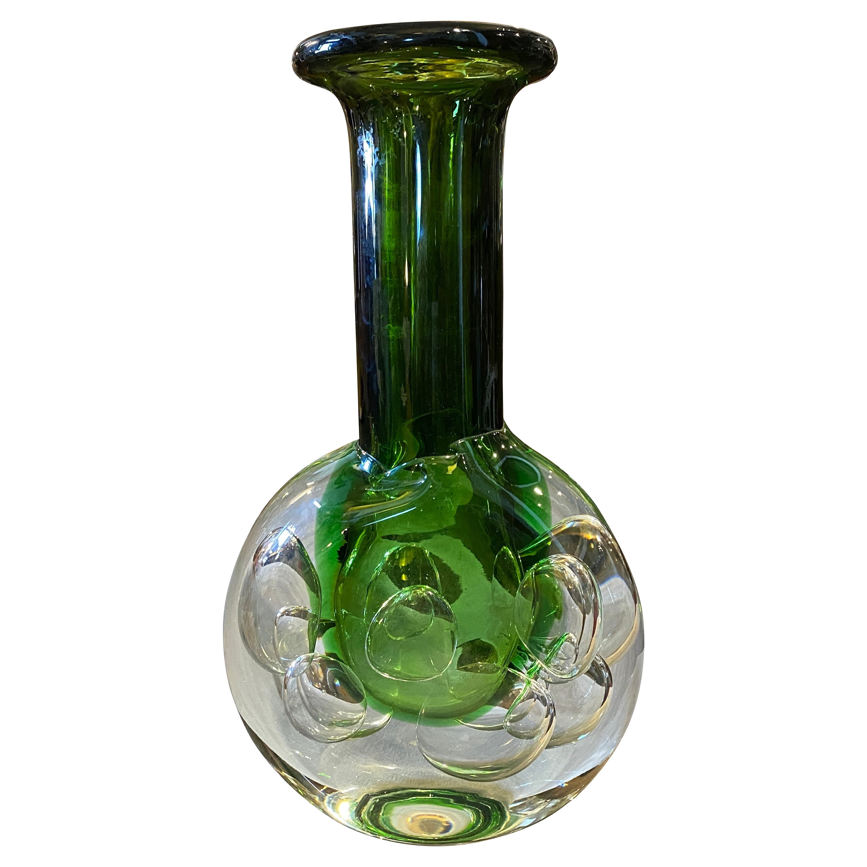 Jarrón checo de cristal verde Sommerso, moderno de mediados de siglo de 1950, de Yaroslav Svoboda
