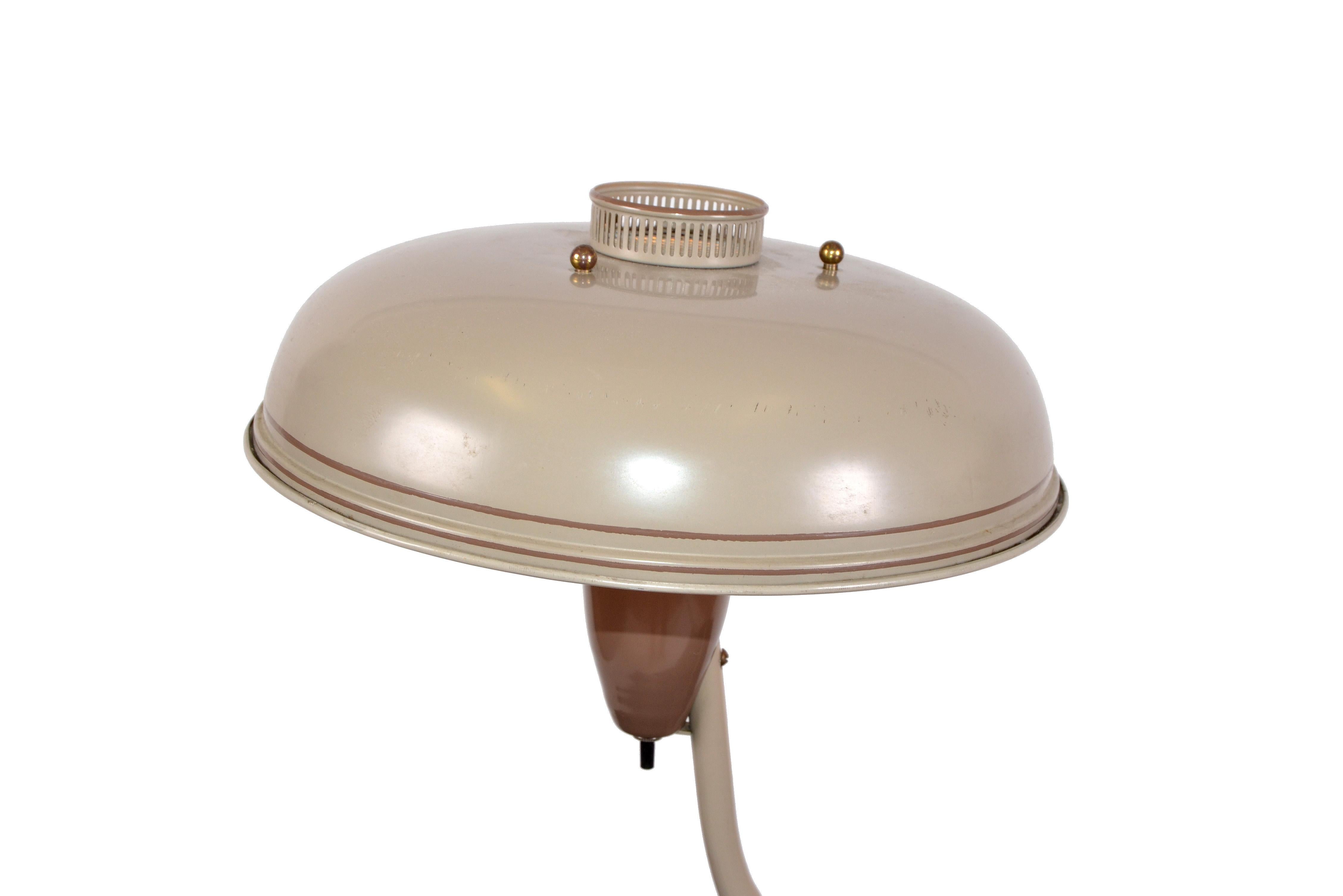  1950s Mid-Century Modern Space Age Brown Metal & Brass Flying Saucer Table Lamp For Sale 1