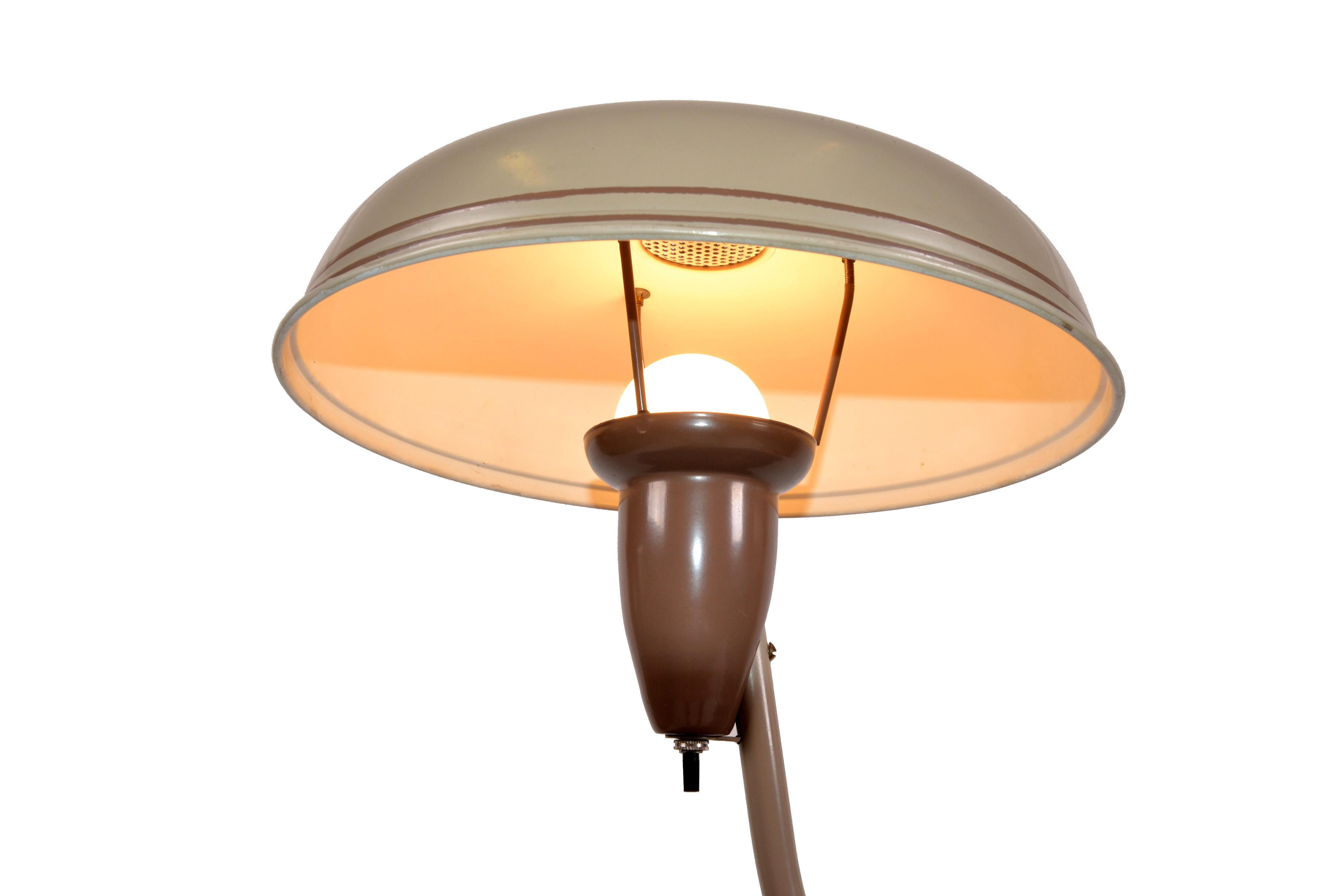  1950s Mid-Century Modern Space Age Brown Metal & Brass Flying Saucer Table Lamp For Sale 2
