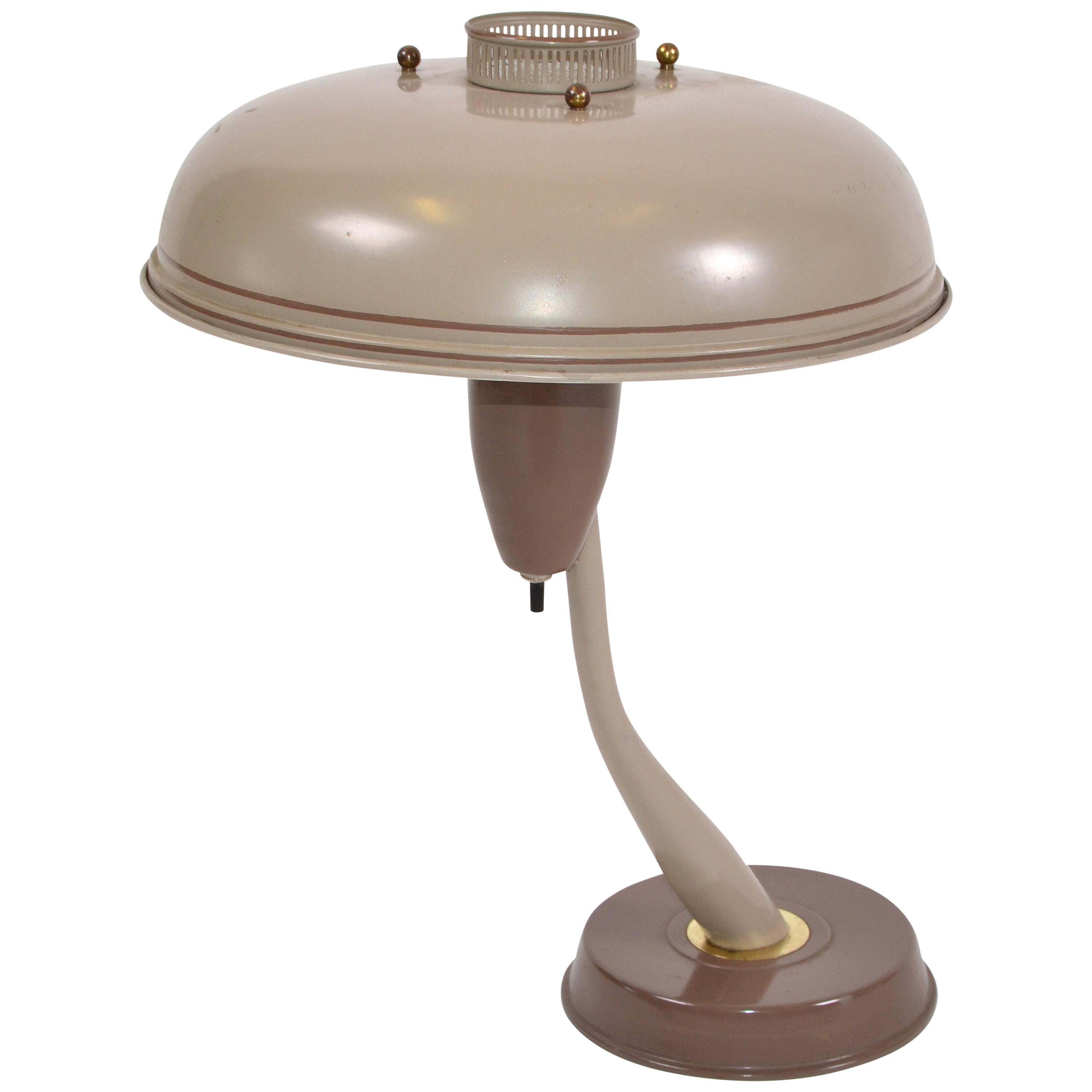  1950s Mid-Century Modern Space Age Brown Metal & Brass Flying Saucer Table Lamp