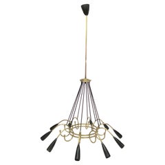 1950s Mid-Century Modern Stilnovo Style Brass Sputnik Italian Chandelier