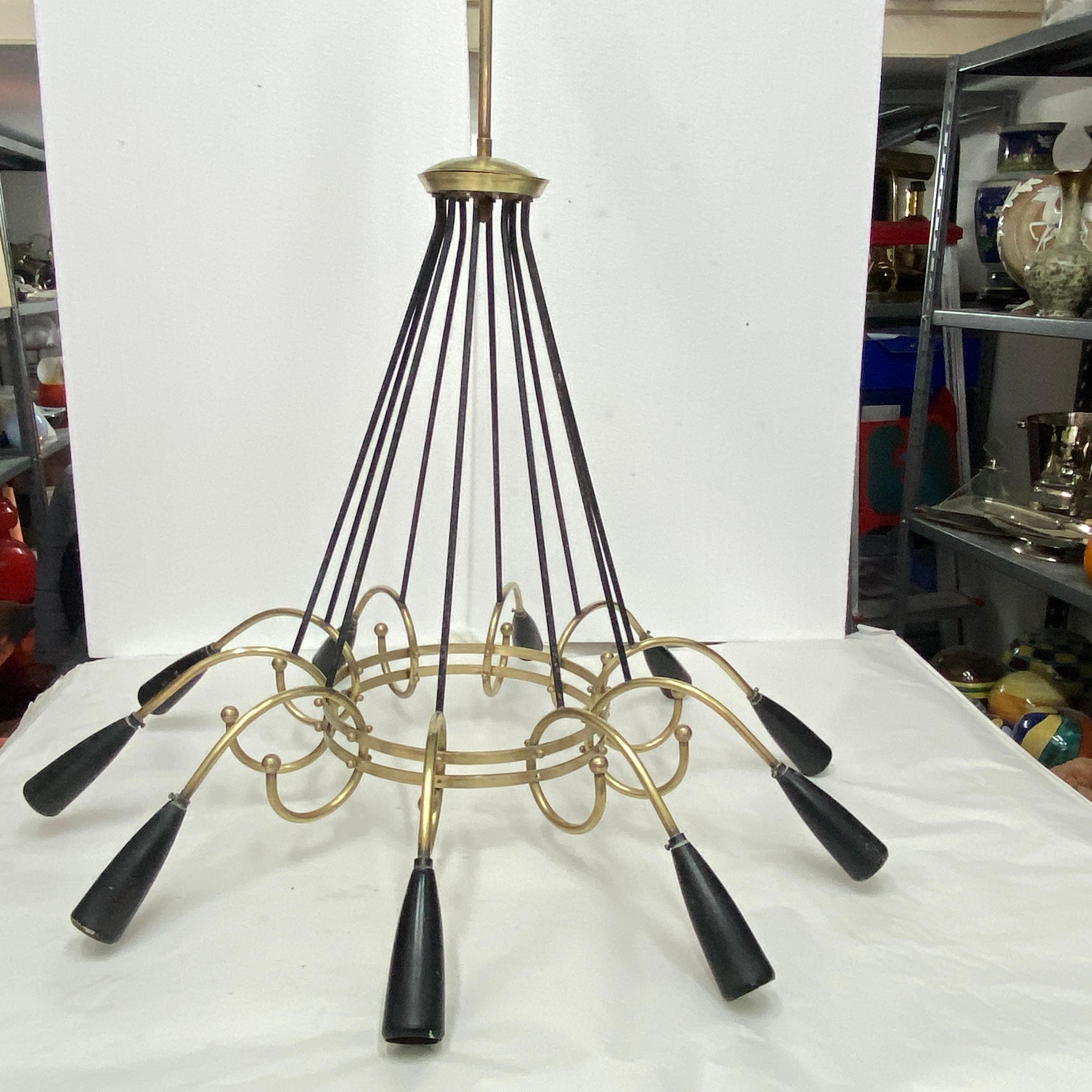 1950s Mid-Century Modern Stilnovo Style Sputnik Italian Chandelier en vente 5