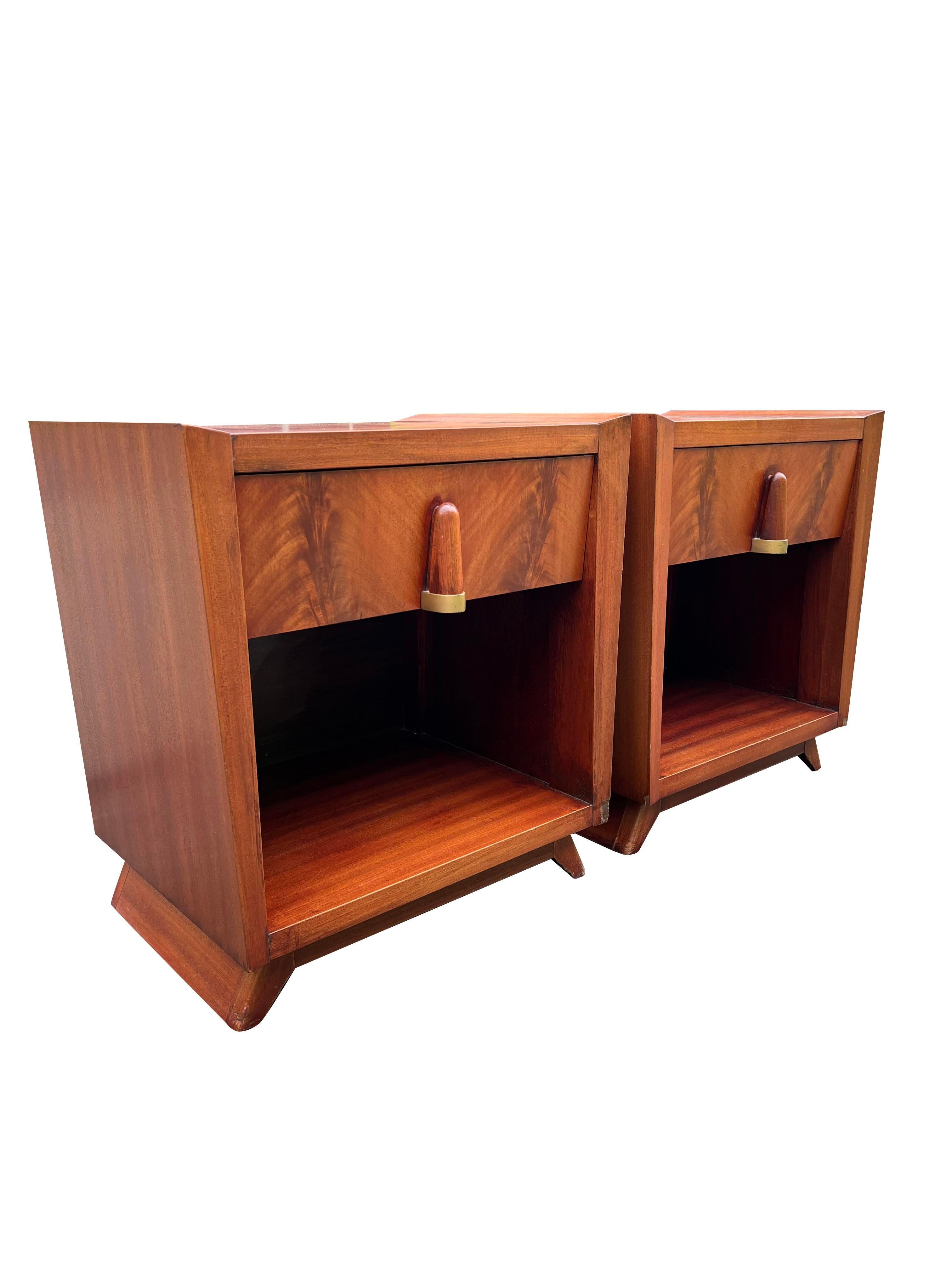 Brass 1950s Mid Century Modern Streamline Deco Nightstands Vintage a Pair