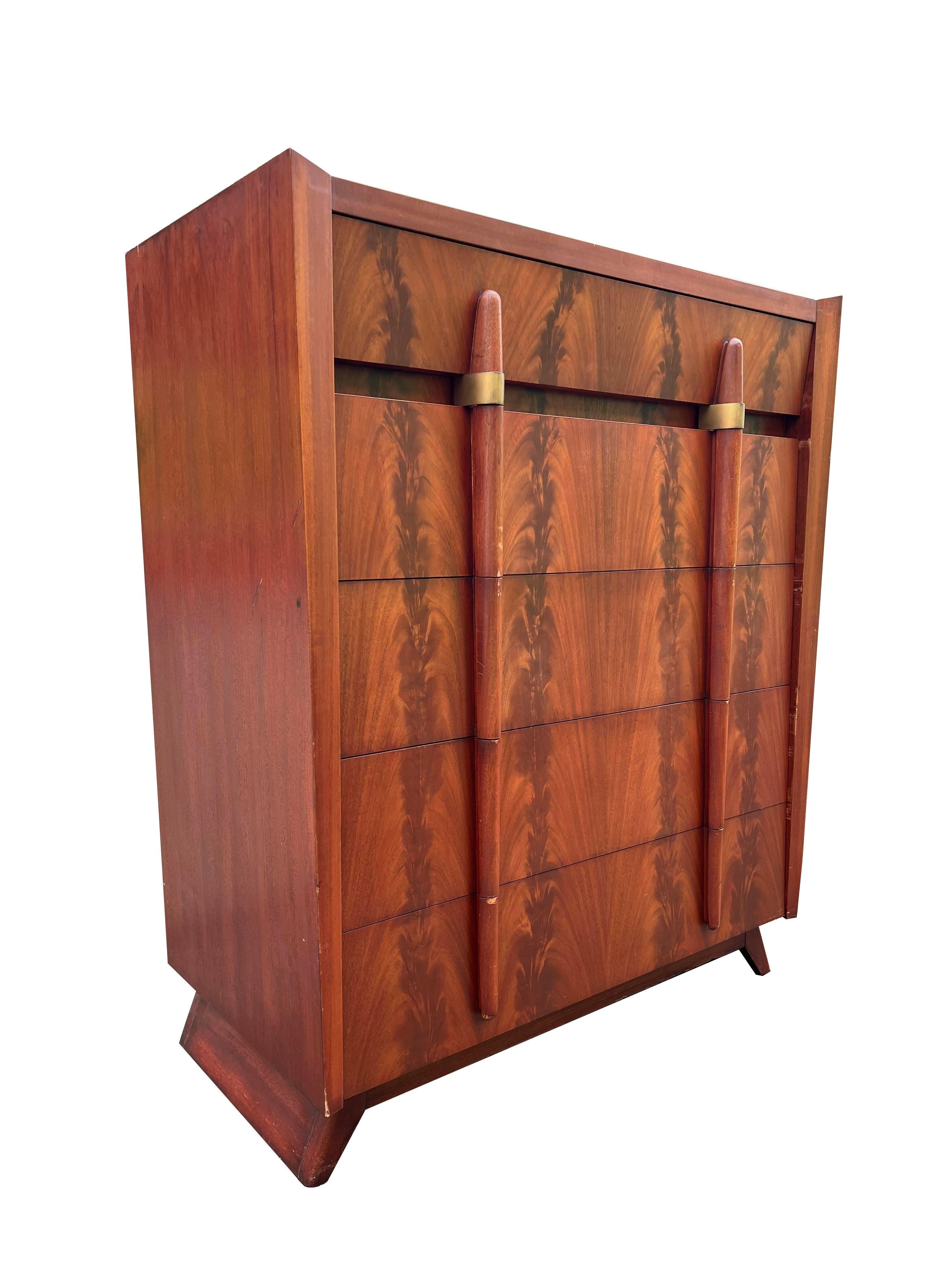 1950s Mid Century Modern Streamline Deco Tall Dresser Highboy 1