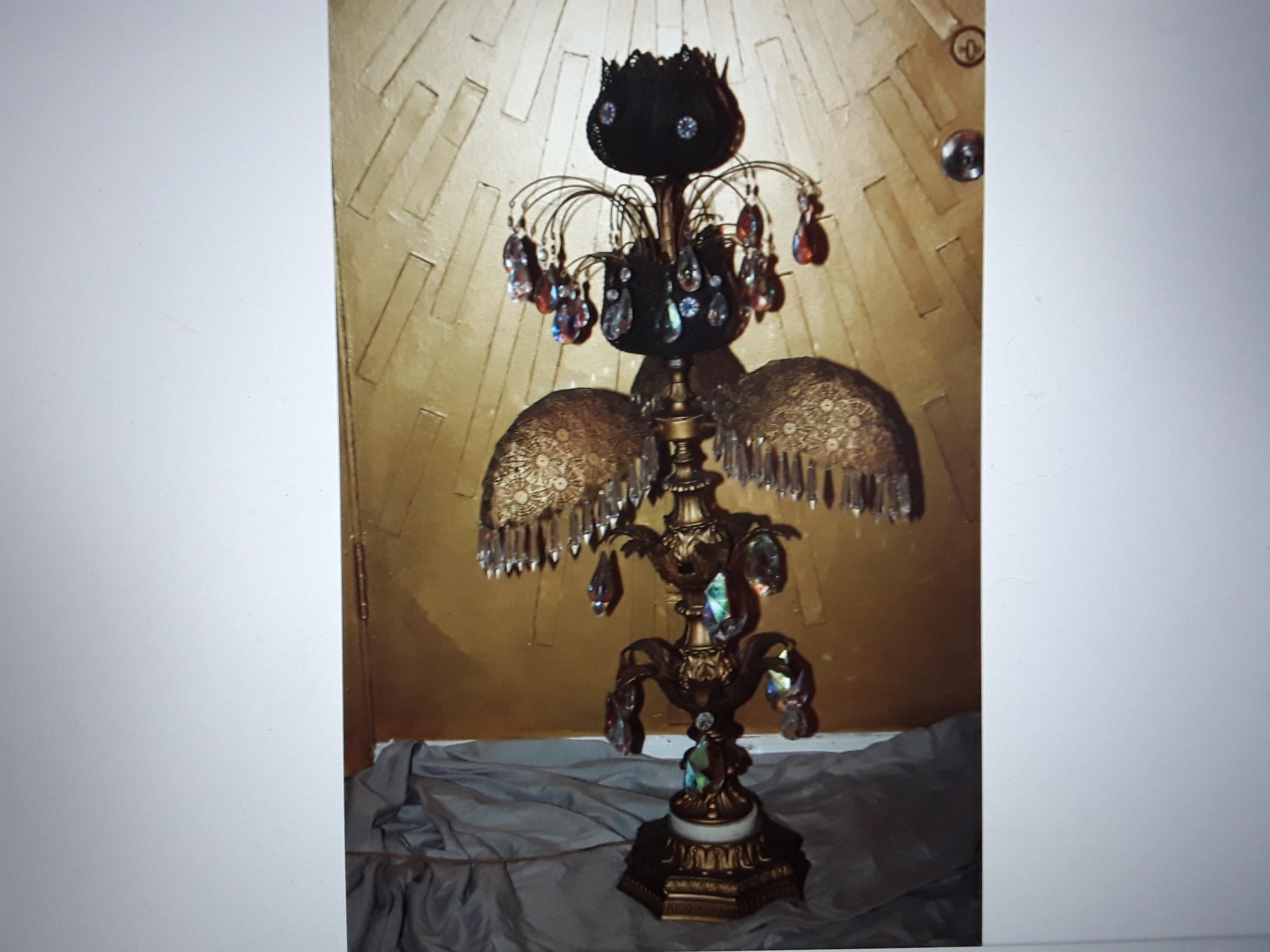1950's Mid Century Modern Tall Palm Tree Filigree Gilt Toned Floor Lamp For Sale 8