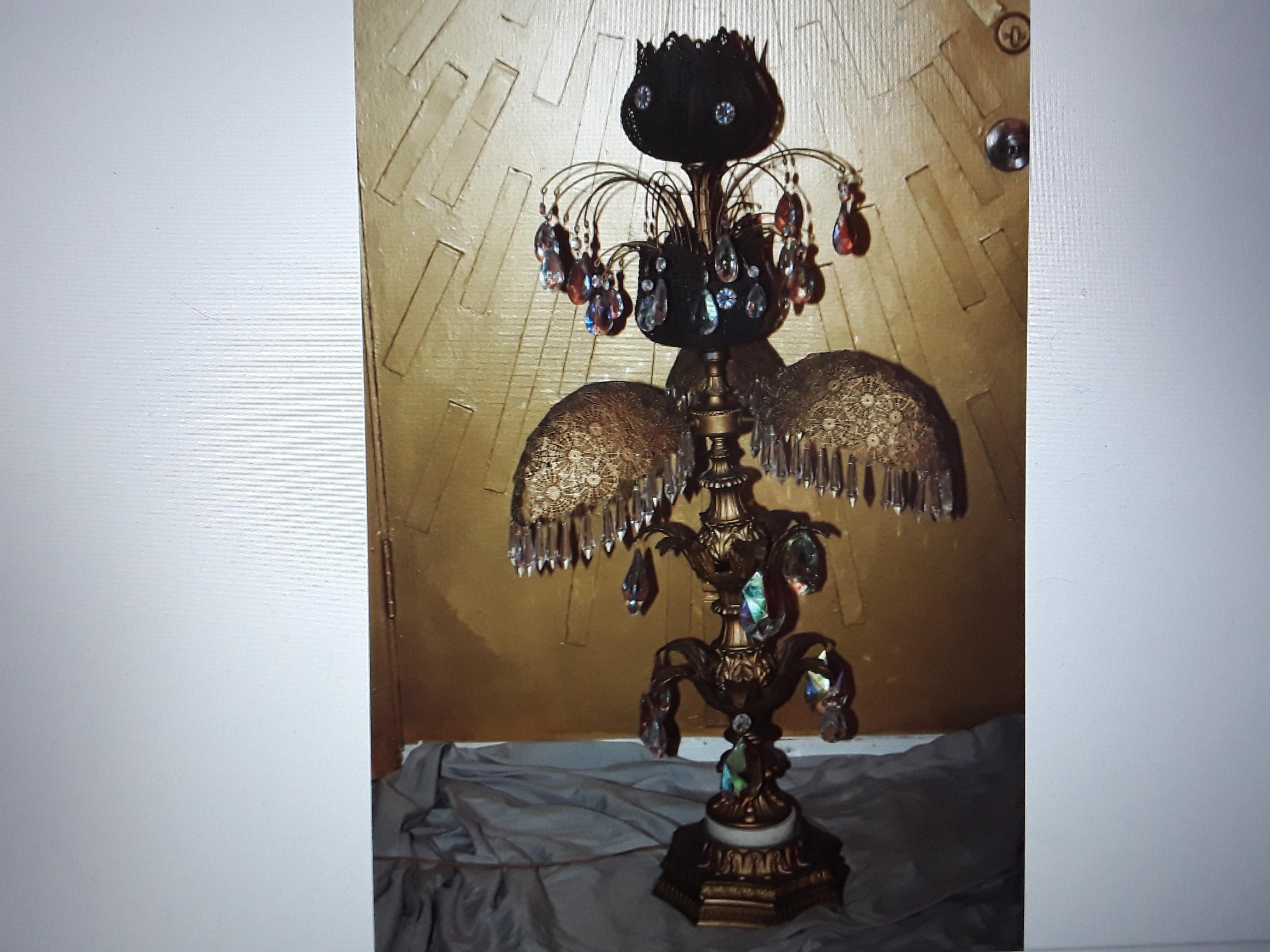 Mid-Century Modern 1950's Mid Century Modern Tall Palm Tree Filigree Gilt Toned Floor Lamp For Sale
