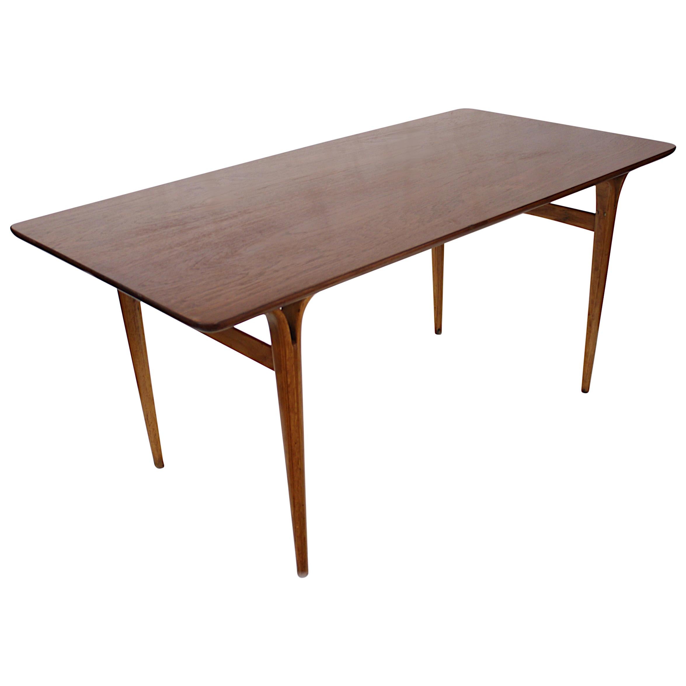 1950s Mid-Century Modern Teak and Beech Table with Cleft Legs by Bruno Mathsson