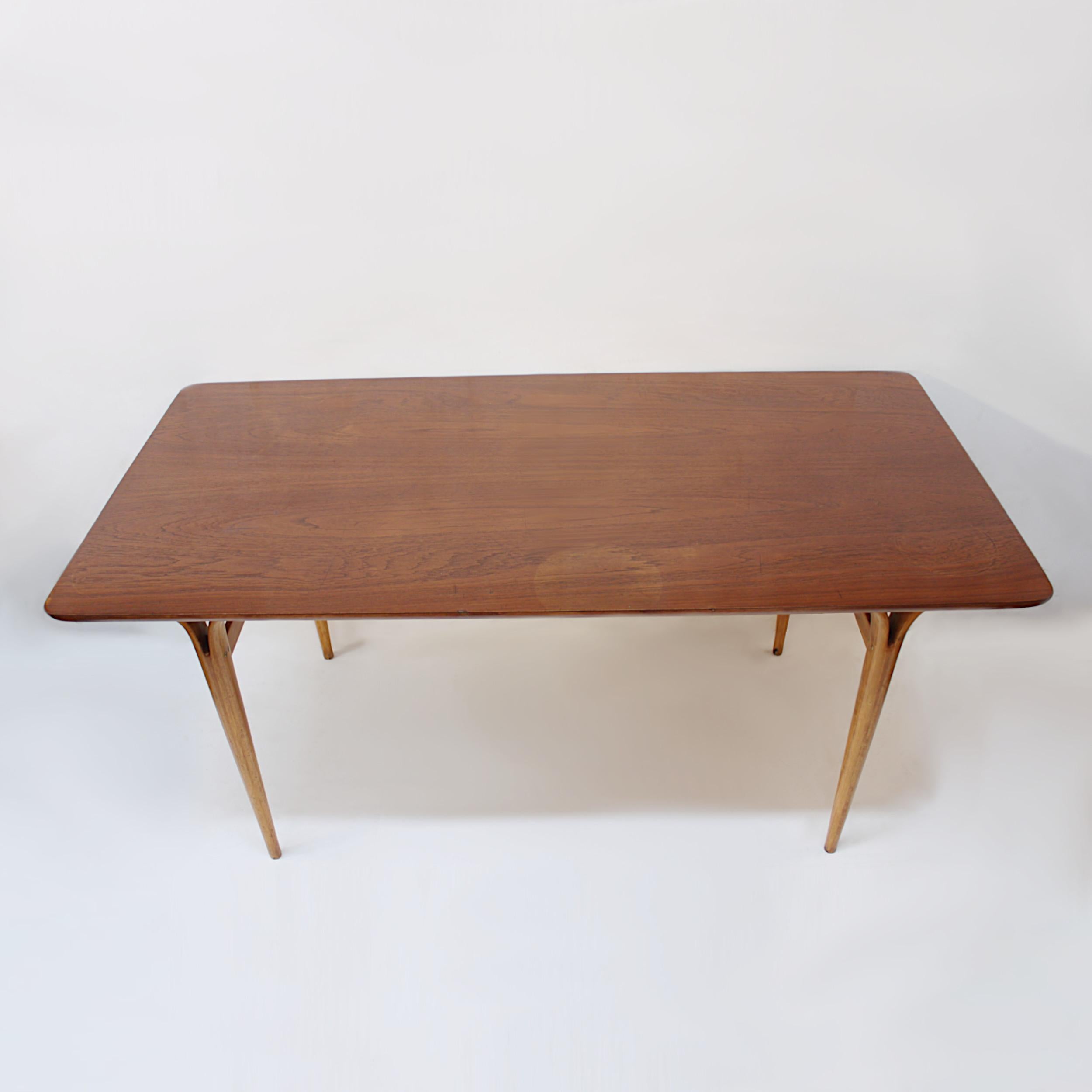 Swedish 1950s Mid-Century Modern Teak and Beech Table with Cleft Legs by Bruno Mathsson