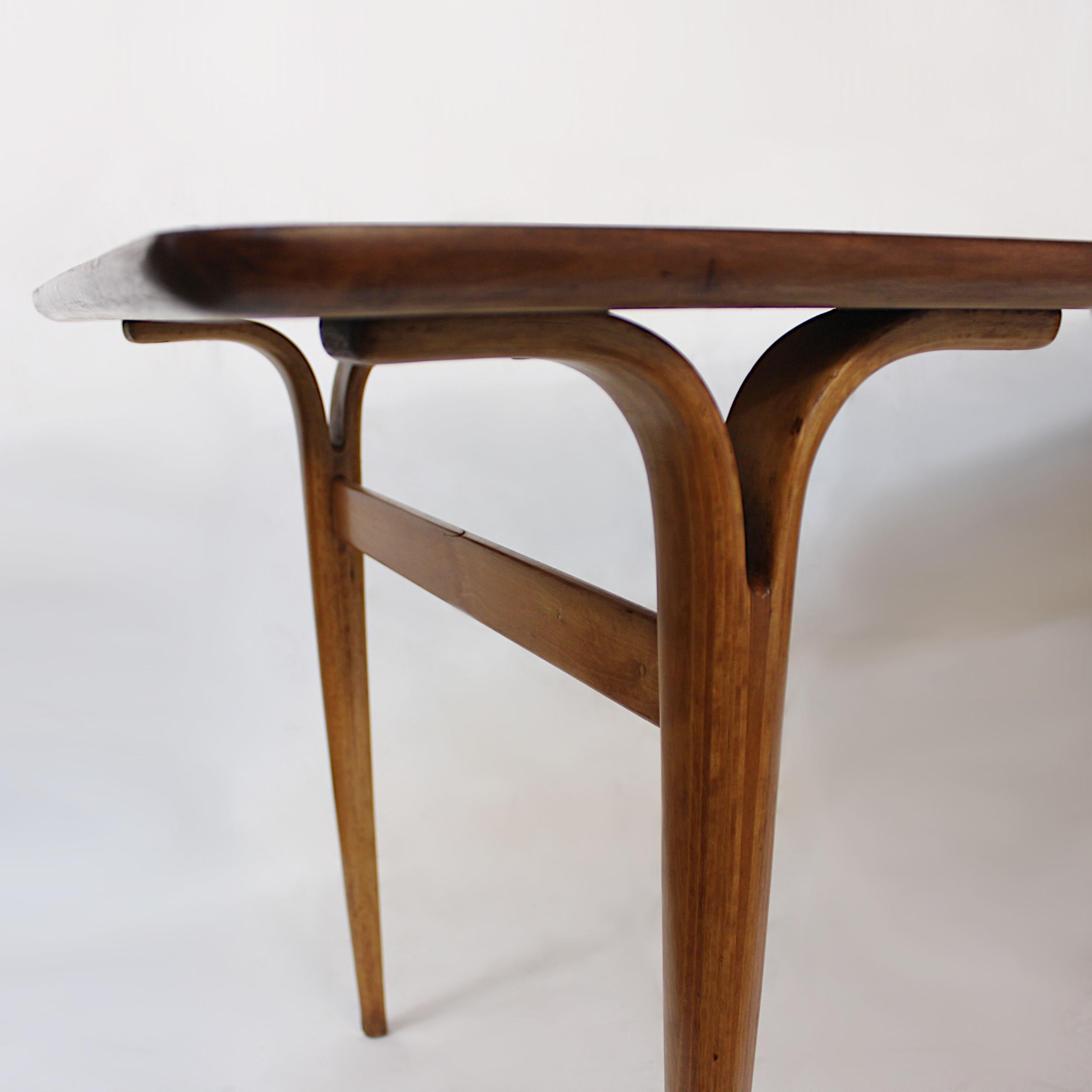 Veneer 1950s Mid-Century Modern Teak and Beech Table with Cleft Legs by Bruno Mathsson