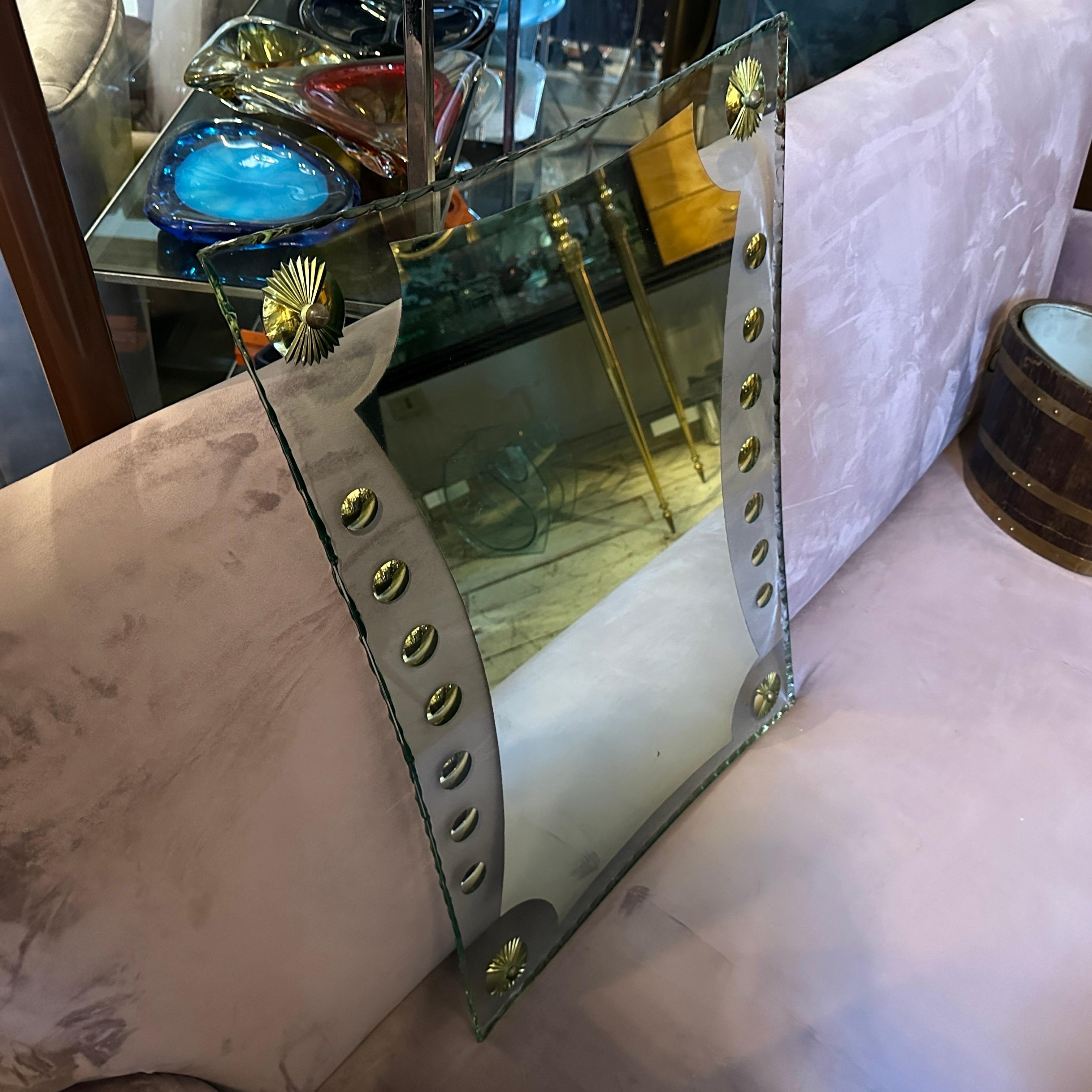 1950s Mid-Century Modern Verde Nilo Glass and Brass Wall Mirror by Cristal Arte For Sale 8