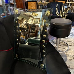 1950s Mid-Century Modern Verde Nilo Glass and Brass Wall Mirror by Cristal Arte