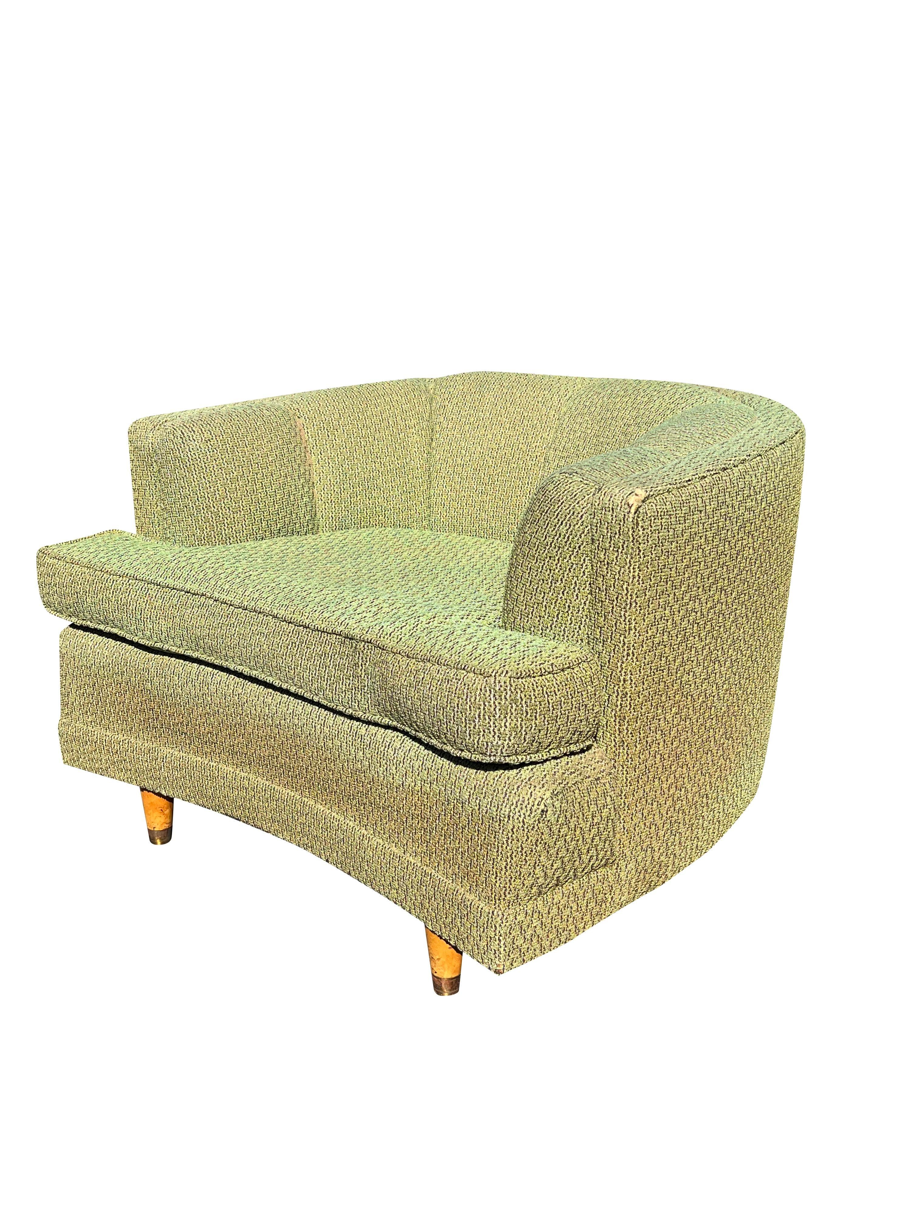 Mid-Century Modern 1950s Mid Century Modern Vintage Lounge Chair in Green With Maple Legs