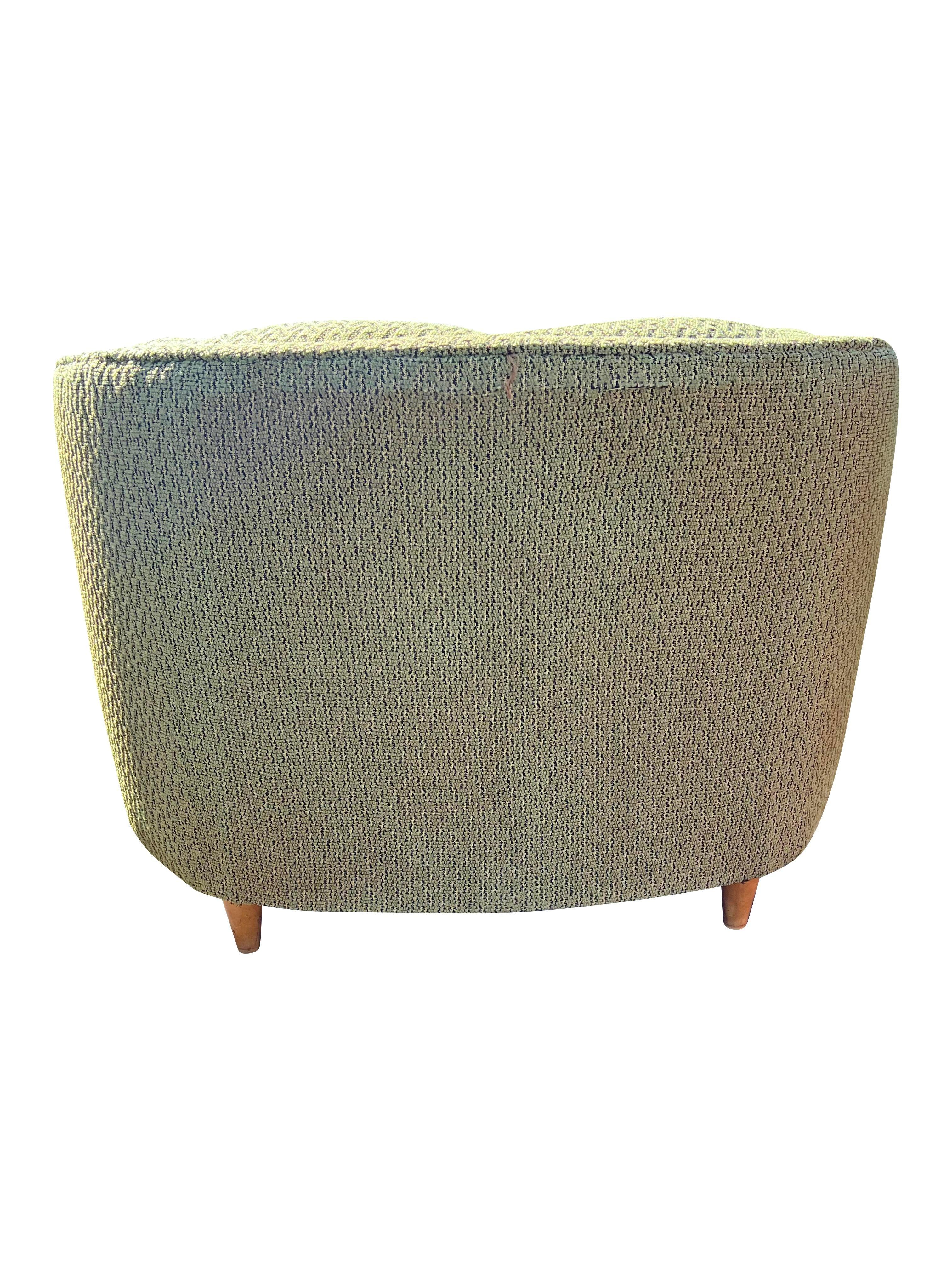 Upholstery 1950s Mid Century Modern Vintage Lounge Chair in Green With Maple Legs