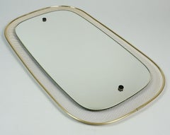 1950's mid century modern WALL MIRROR with wire mesh frame and brass