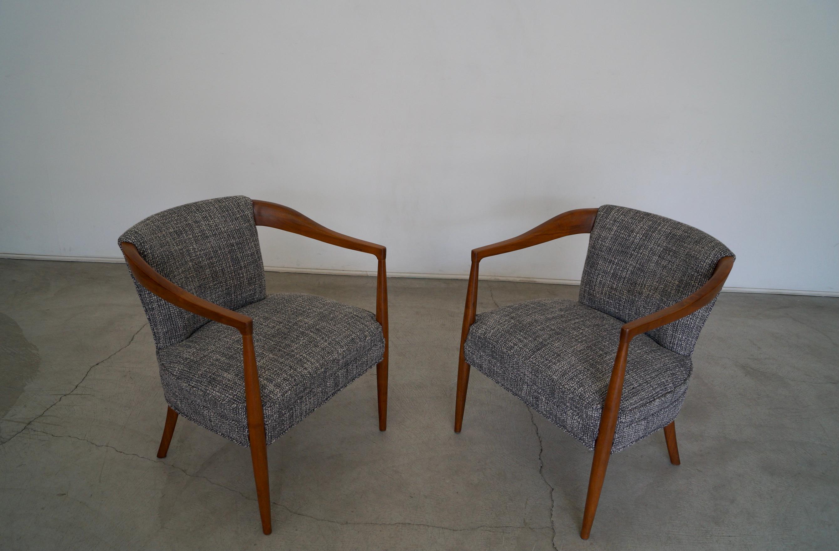 Fabric 1950's Mid-Century Modern Walnut Armchairs, a Pair For Sale