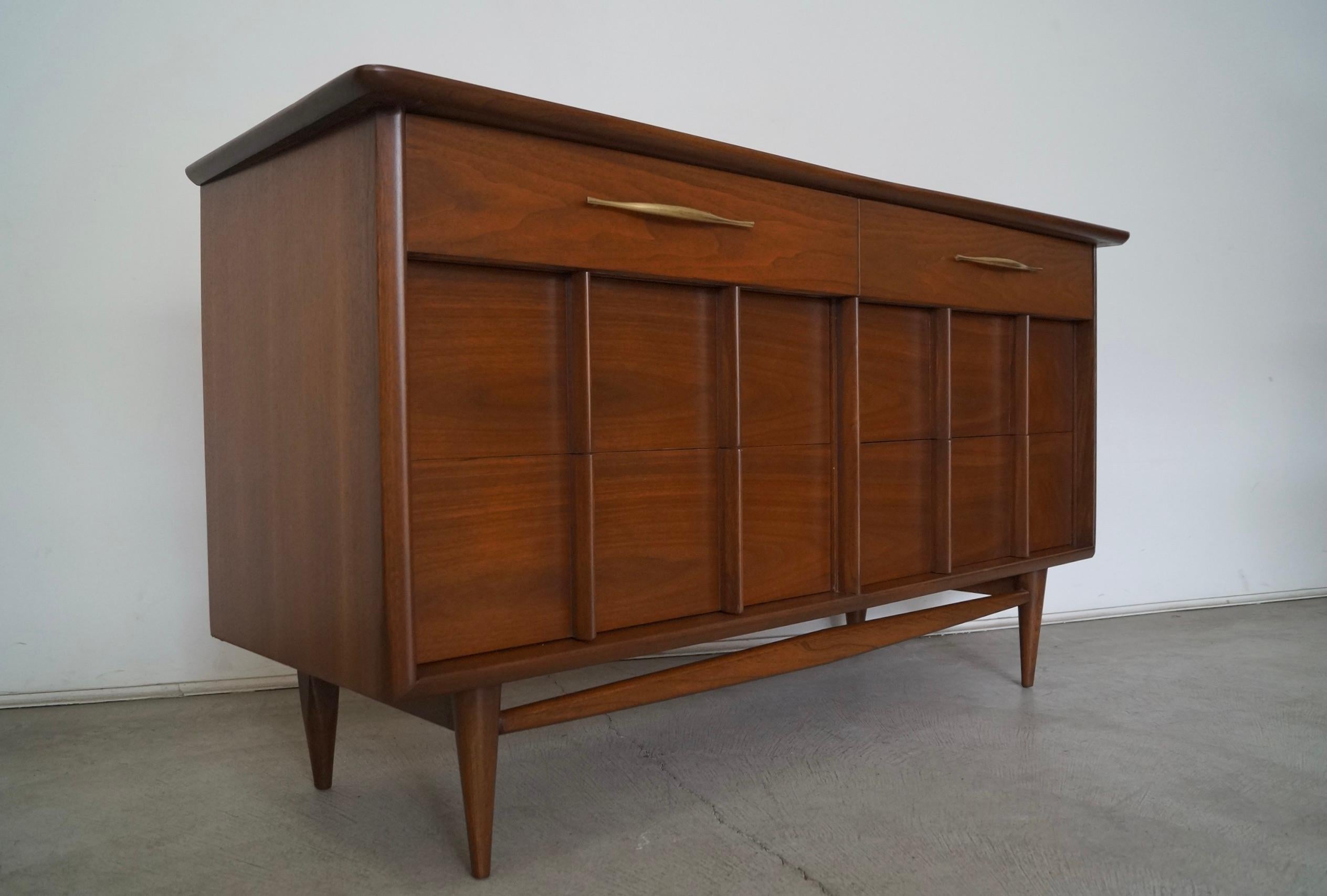 Brass 1950's Mid-Century Modern Walnut Kent Coffey Dresser