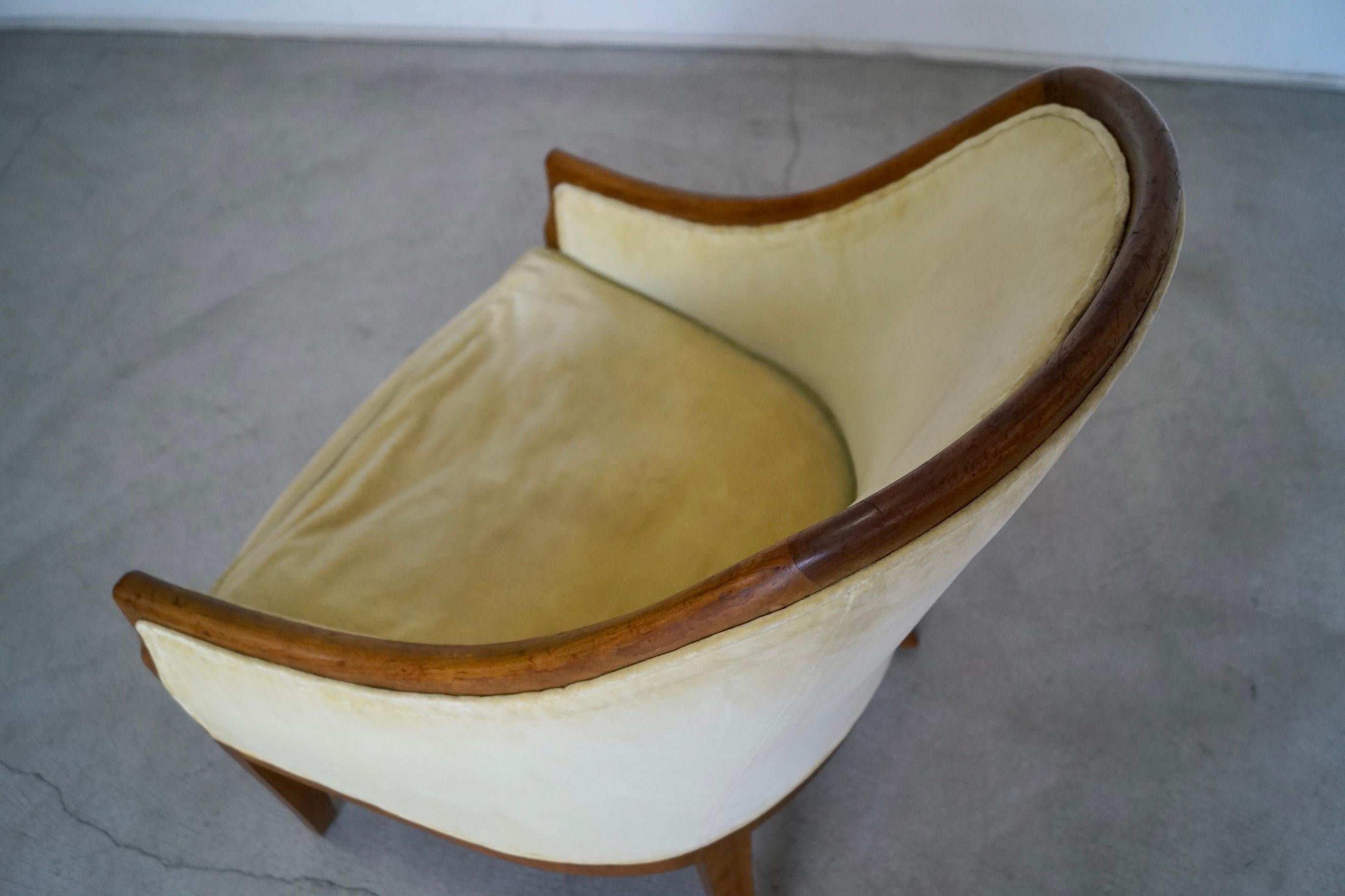 1950's Mid-Century Modern Walnut Trim Armchair For Sale 14