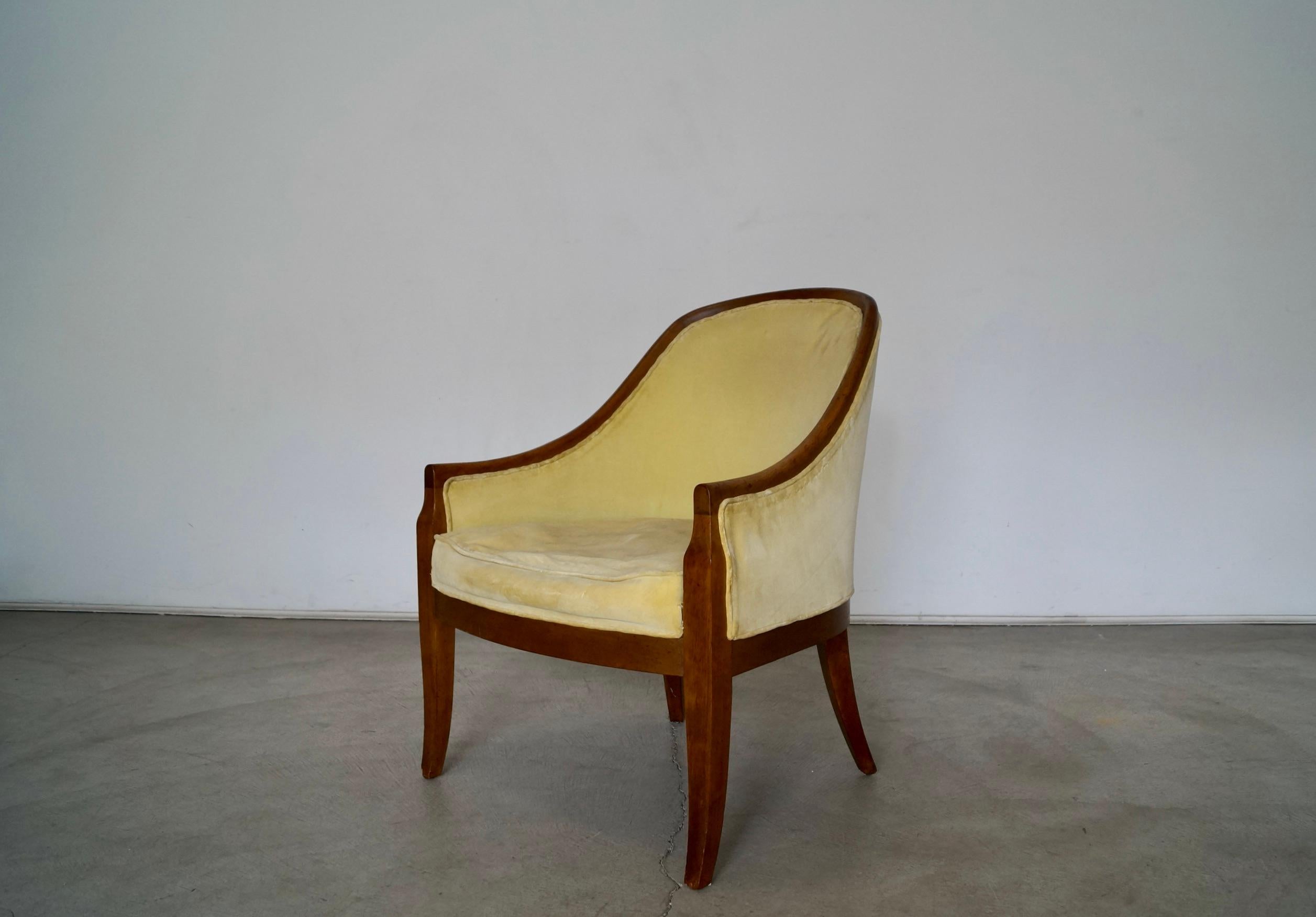 1950's Mid-Century Modern Walnut Trim Armchair For Sale 1