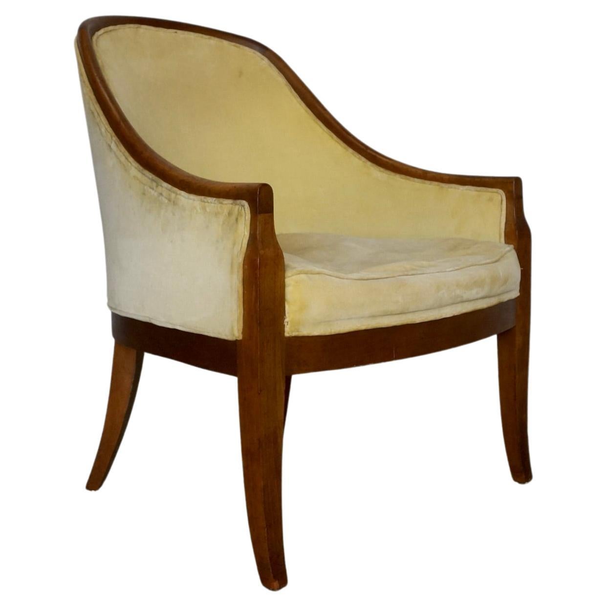 1950's Mid-Century Modern Walnut Trim Armchair For Sale