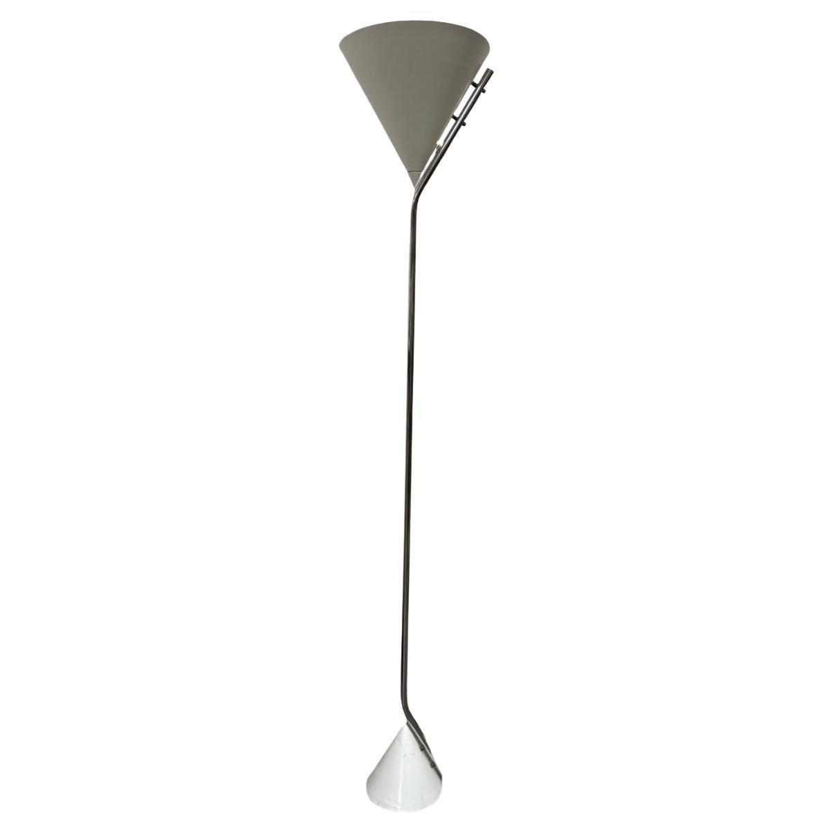1950's Mid Century Modern White and Chrome Floor Lamp Torchiere For Sale