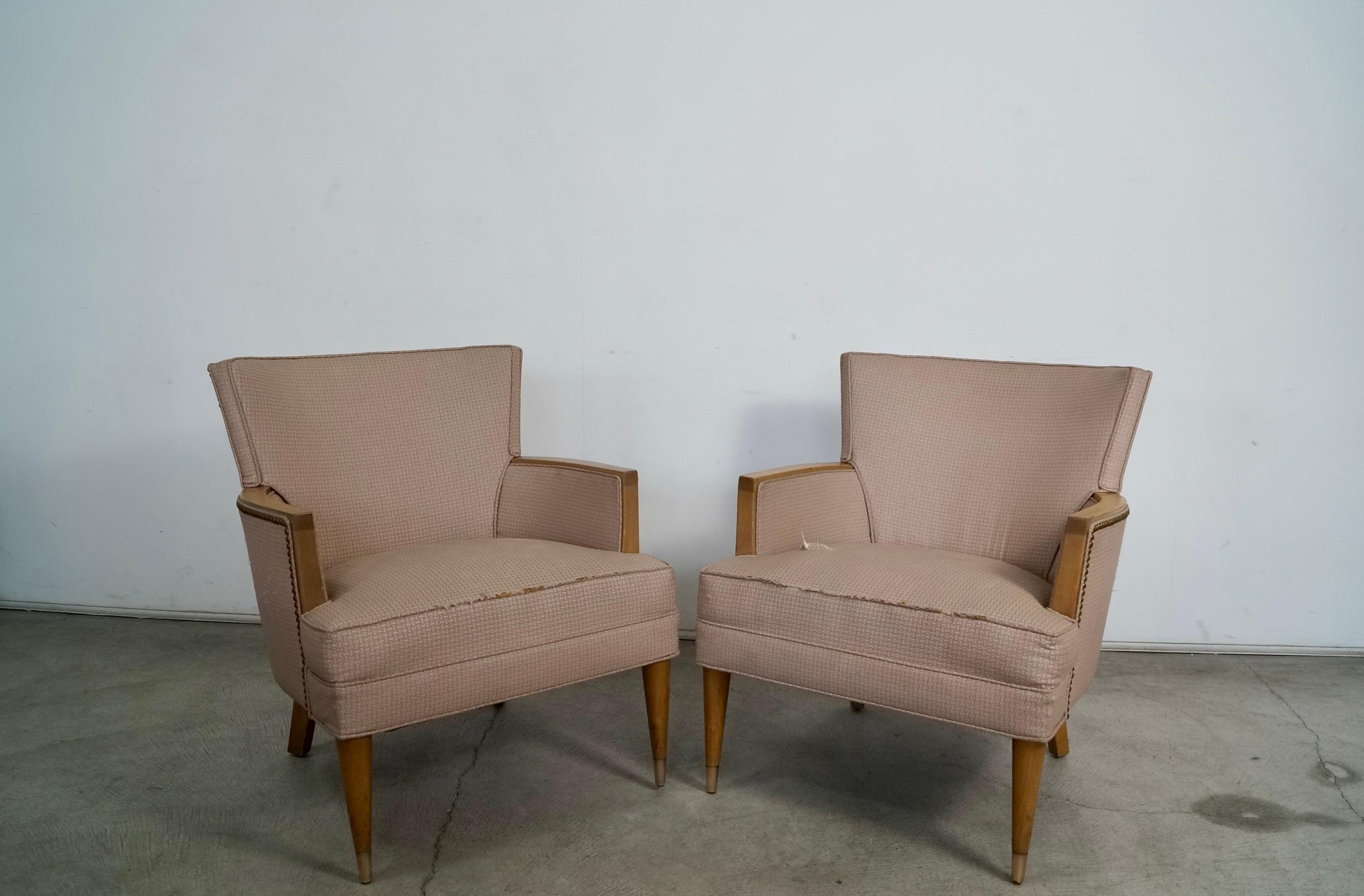 1950's Mid-Century Modern Wood Trimmed Club Armchairs - A Pair For Sale 4