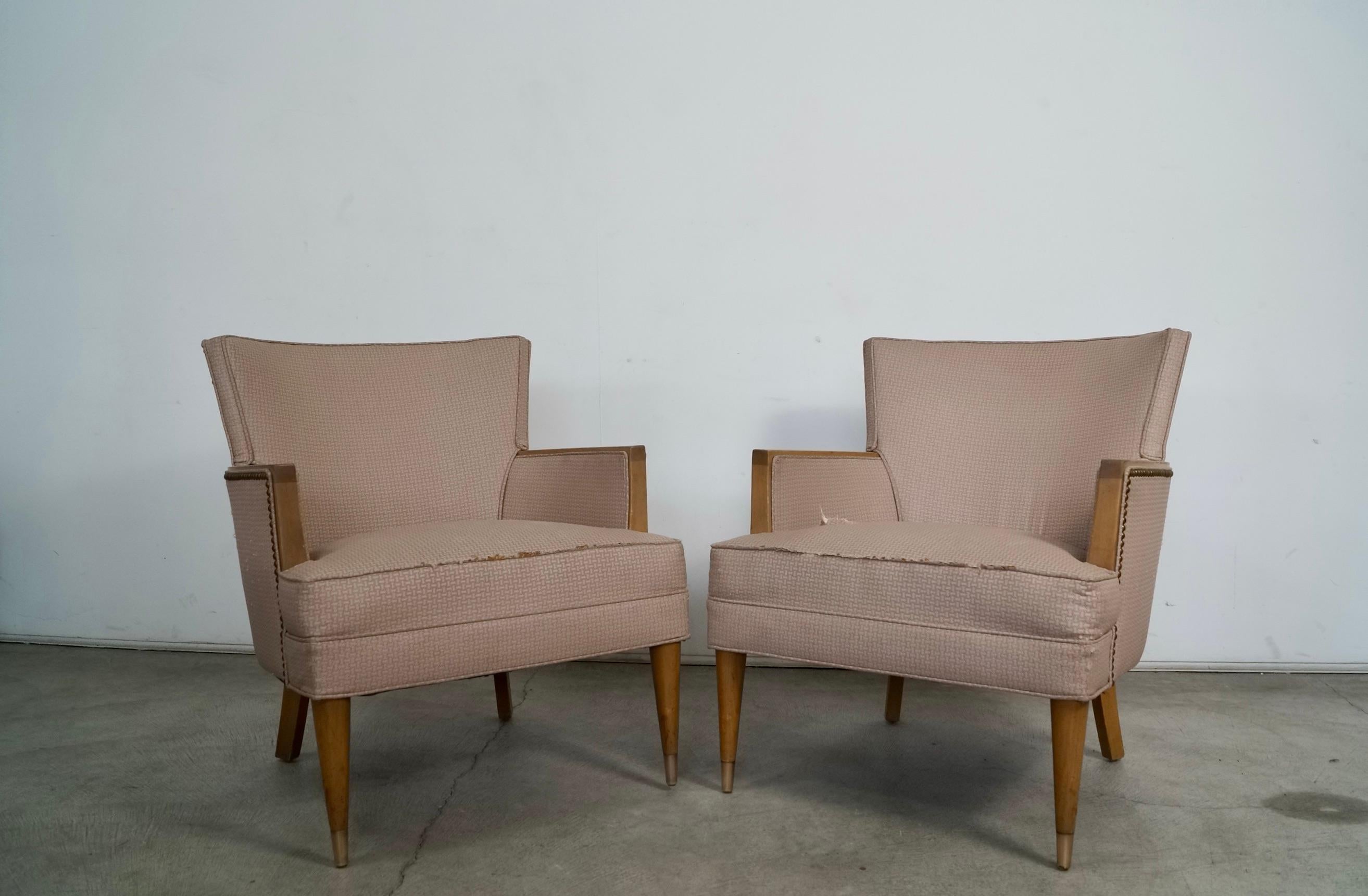 1950's Mid-Century Modern Wood Trimmed Club Armchairs - A Pair For Sale 5