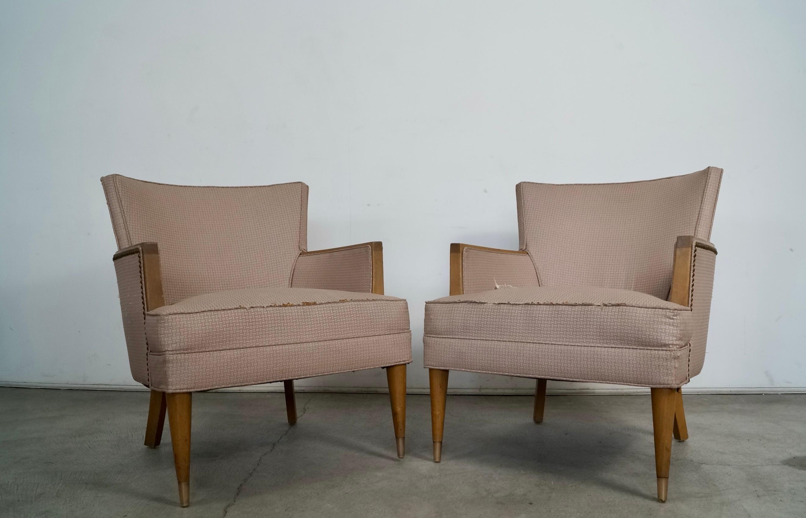 1950's Mid-Century Modern Wood Trimmed Club Armchairs - A Pair For Sale 6