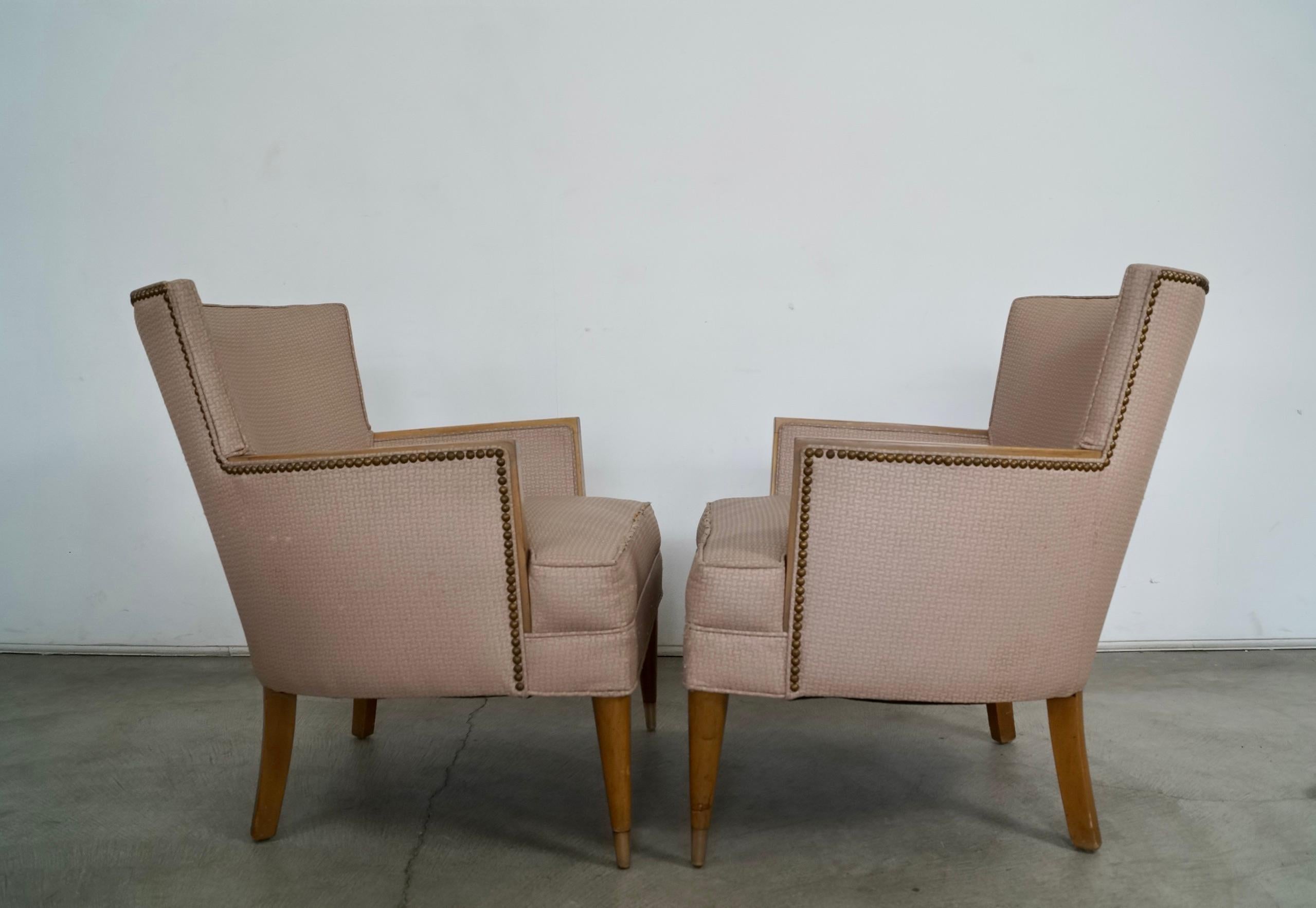 1950's Mid-Century Modern Wood Trimmed Club Armchairs - A Pair For Sale 7