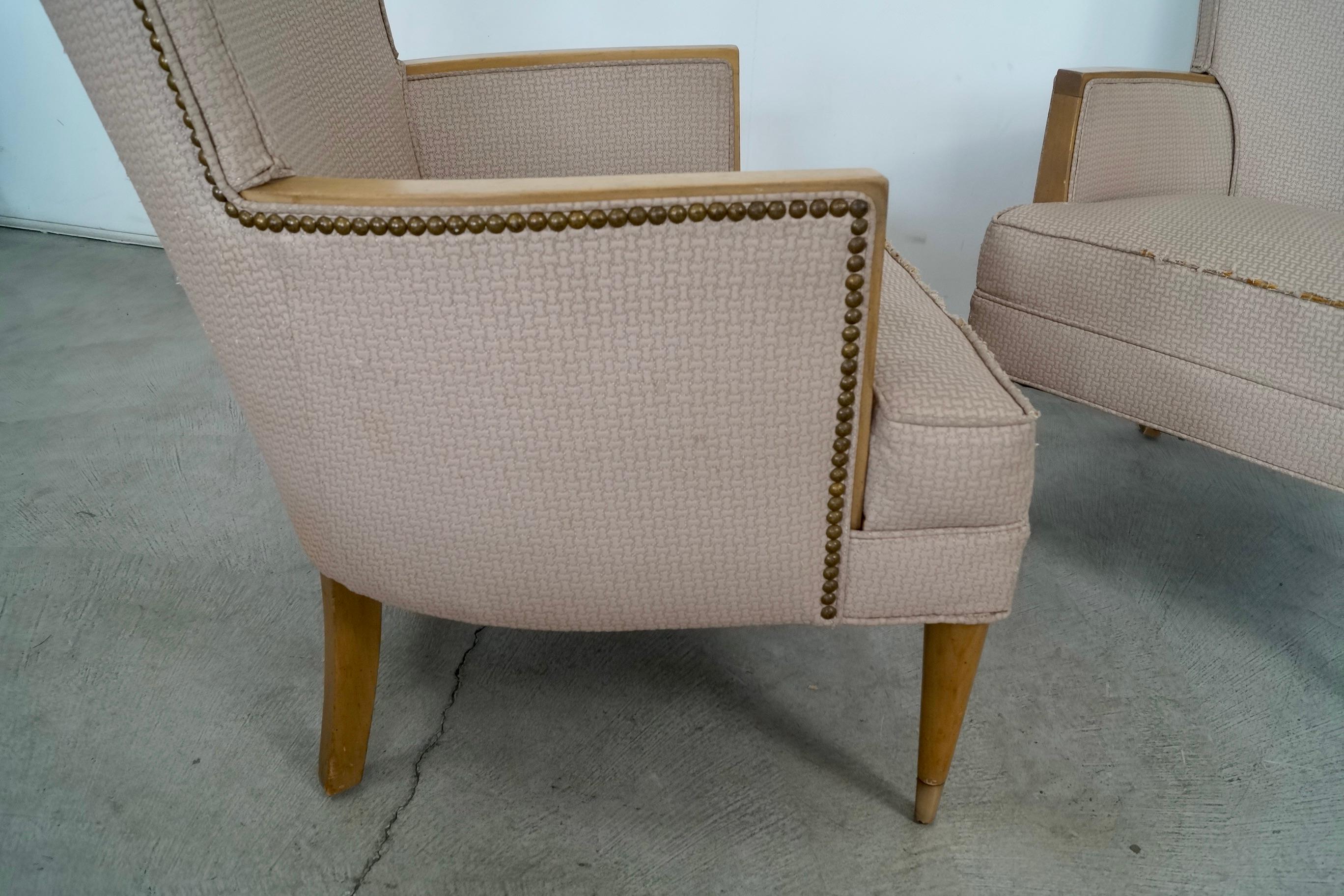 1950's Mid-Century Modern Wood Trimmed Club Armchairs - A Pair For Sale 10