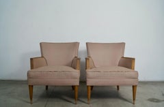 1950's Mid-Century Modern Wood Trimmed Club Armchairs - A Pair