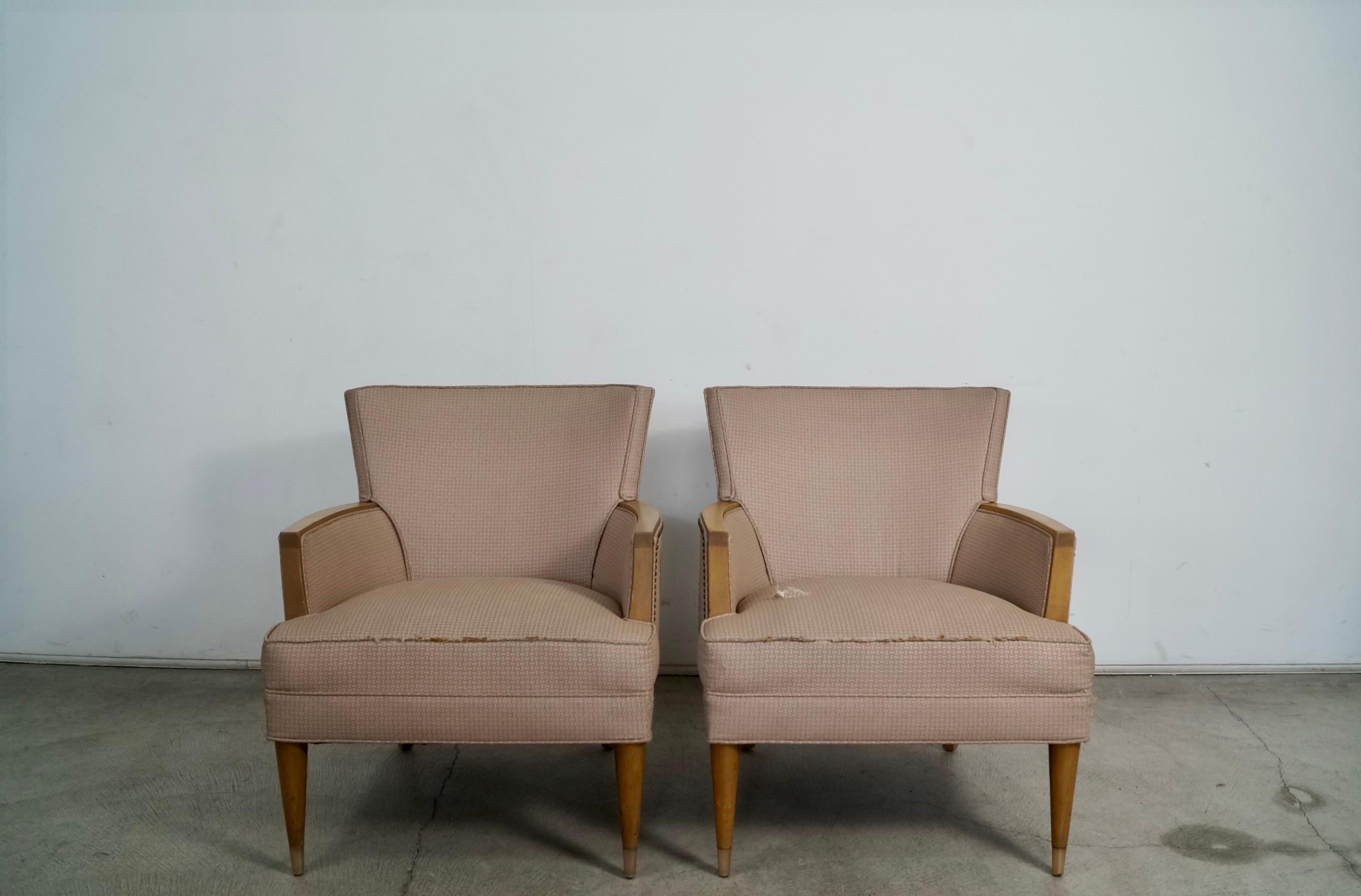 American 1950's Mid-Century Modern Wood Trimmed Club Armchairs - A Pair For Sale