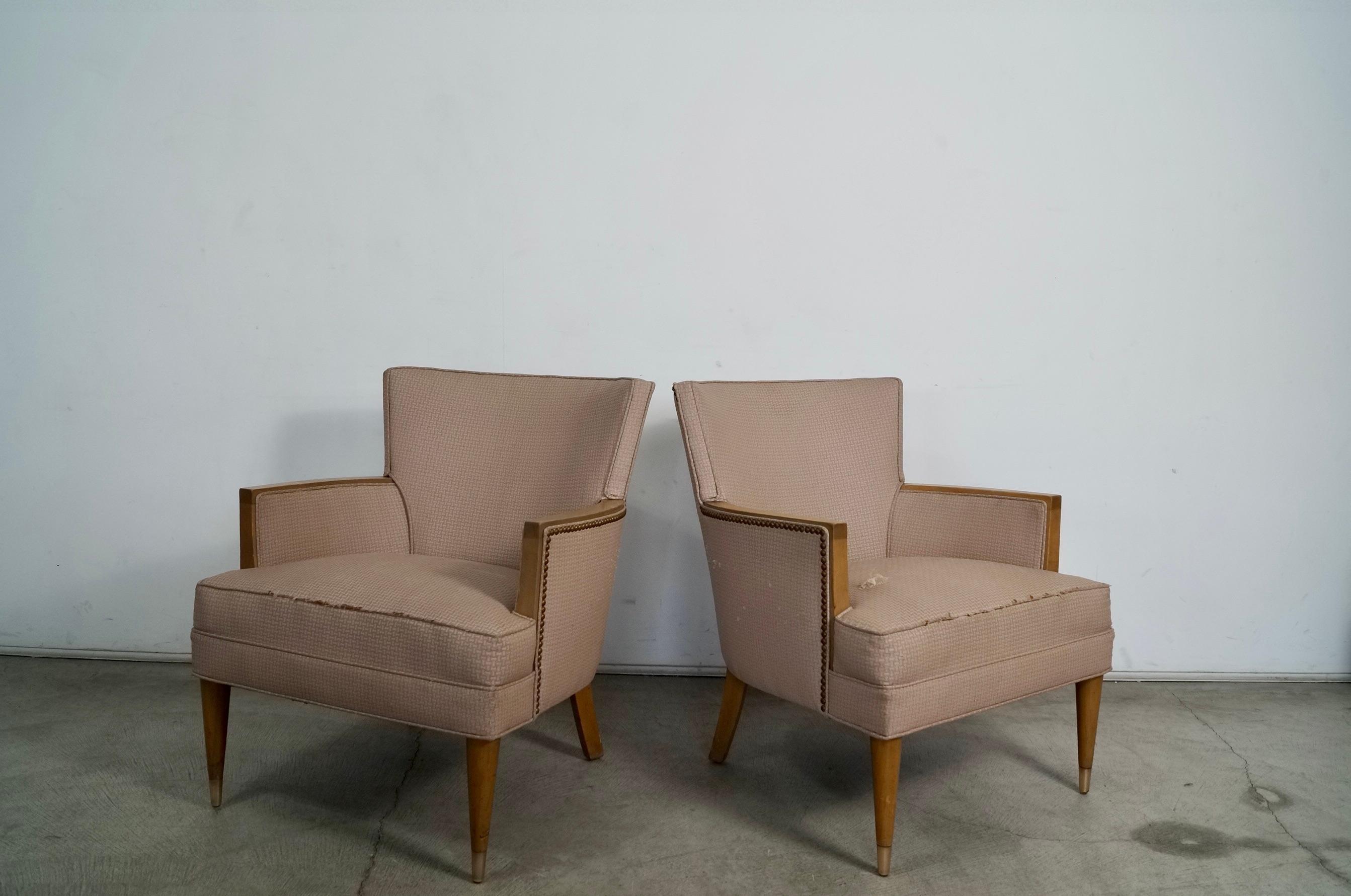 Mid-20th Century 1950's Mid-Century Modern Wood Trimmed Club Armchairs - A Pair For Sale