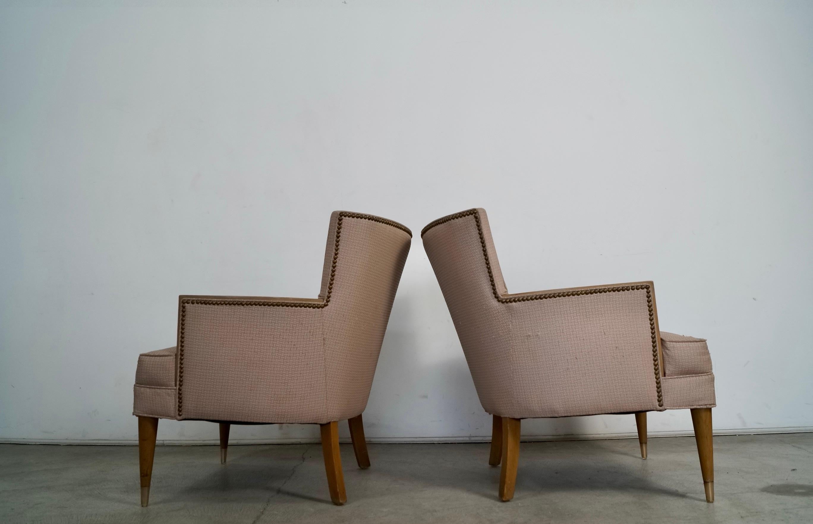 1950's Mid-Century Modern Wood Trimmed Club Armchairs - A Pair For Sale 1