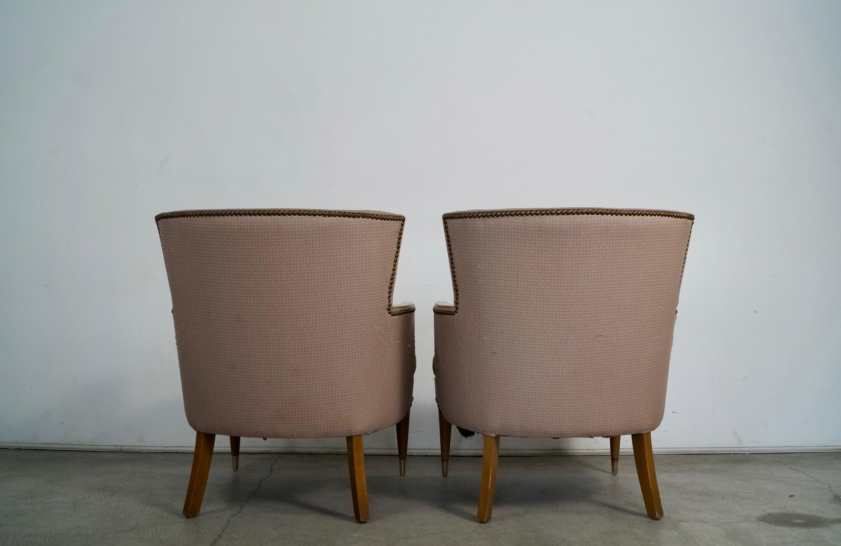 1950's Mid-Century Modern Wood Trimmed Club Armchairs - A Pair For Sale 2