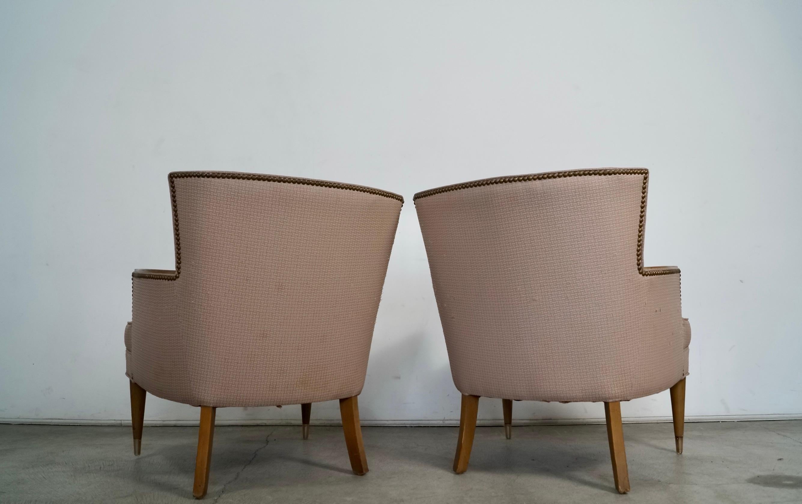 1950's Mid-Century Modern Wood Trimmed Club Armchairs - A Pair For Sale 3