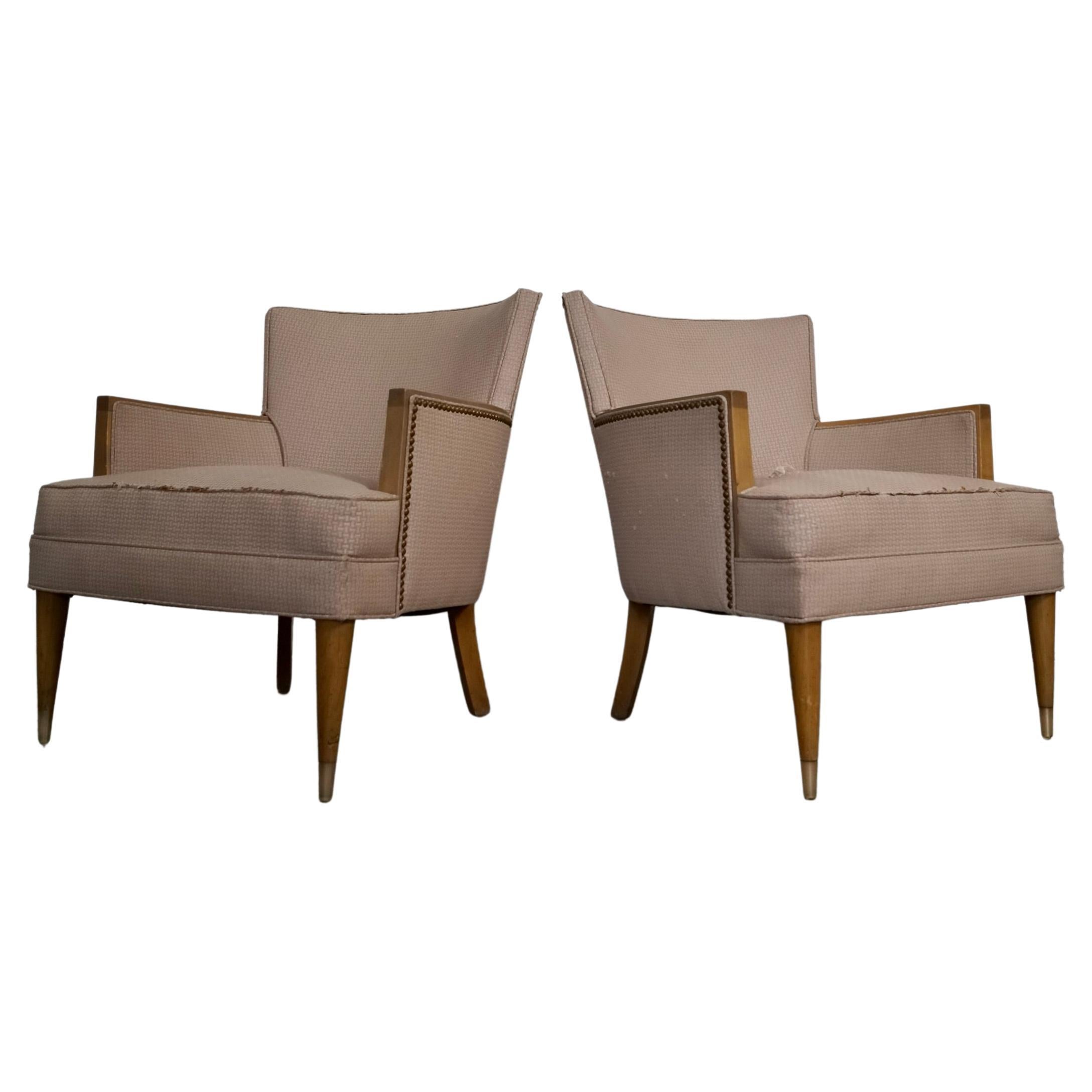 1950's Mid-Century Modern Wood Trimmed Club Armchairs - A Pair For Sale