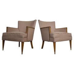 1950's Mid-Century Modern Wood Trimmed Club Armchairs - A Pair