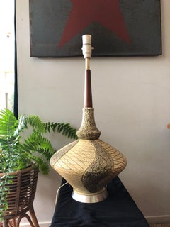 1950s Mid-Century Modern Yellow and Black Pottery Art Genie Lamp