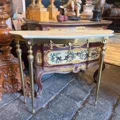 1950s Mid-Century Modern Yellow Marble and Brass Italian Console