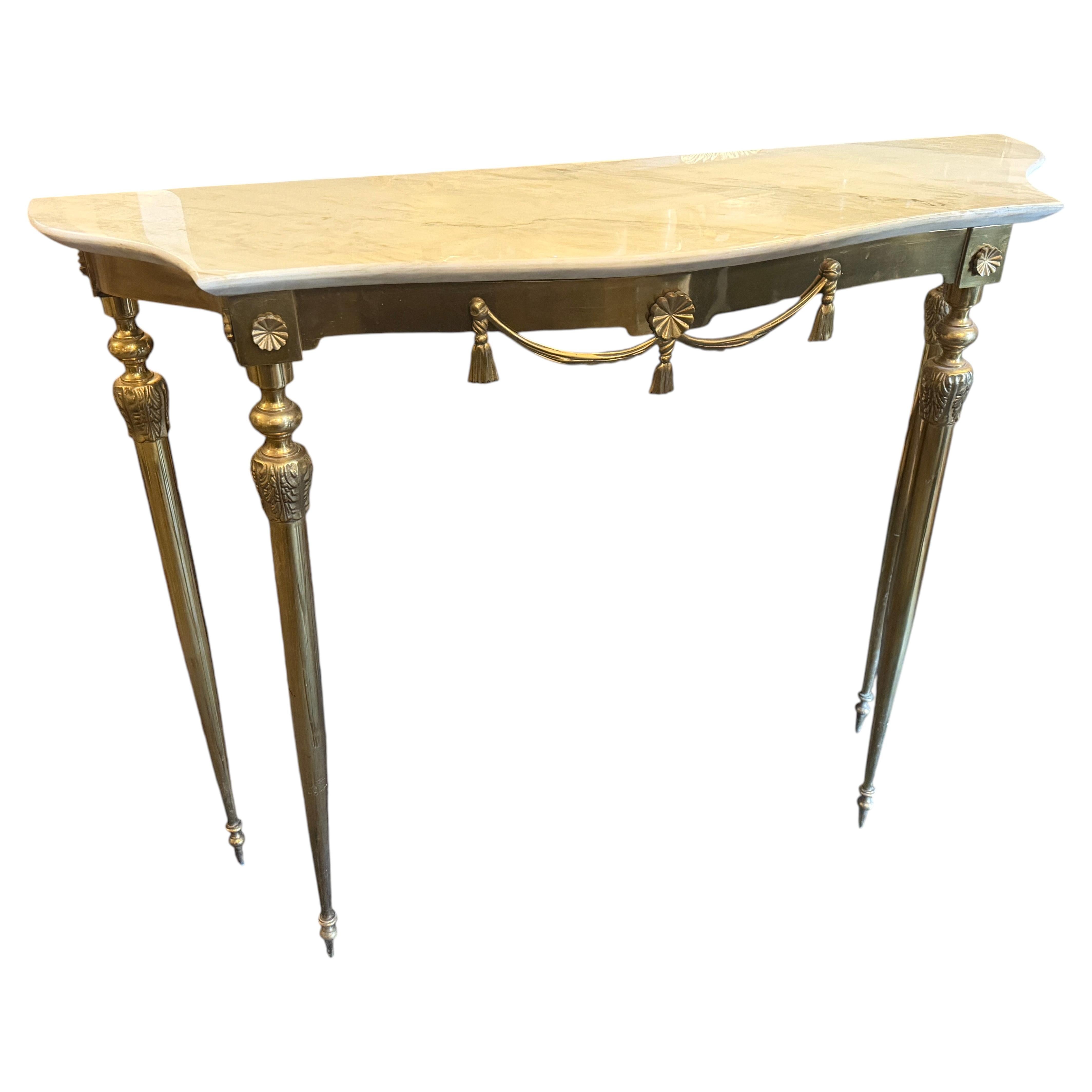 1950s Mid-Century Modern Yellow Marble and Brass Italian Console For Sale