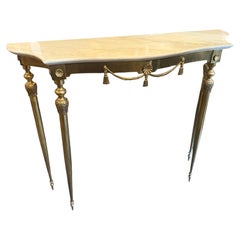 1950s Mid-Century Modern Yellow Marble and Brass Italian Console