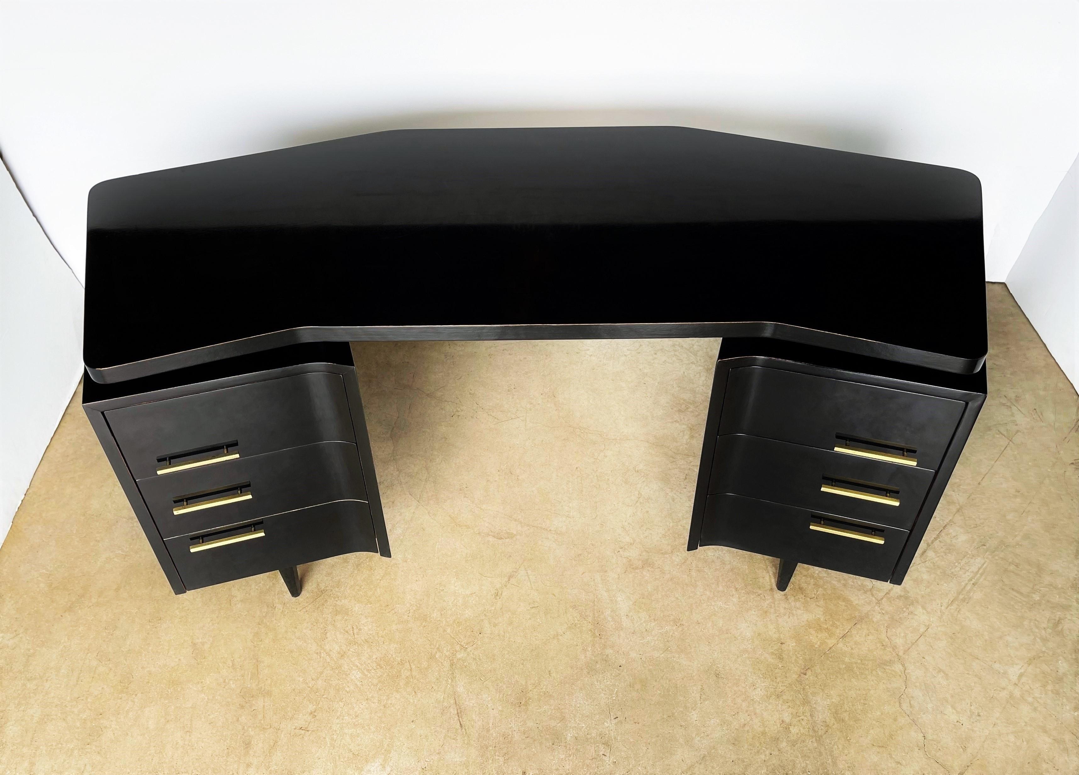 Lacquered 1950's Mid-Century Modernist Floating Top Curved Desk For Sale
