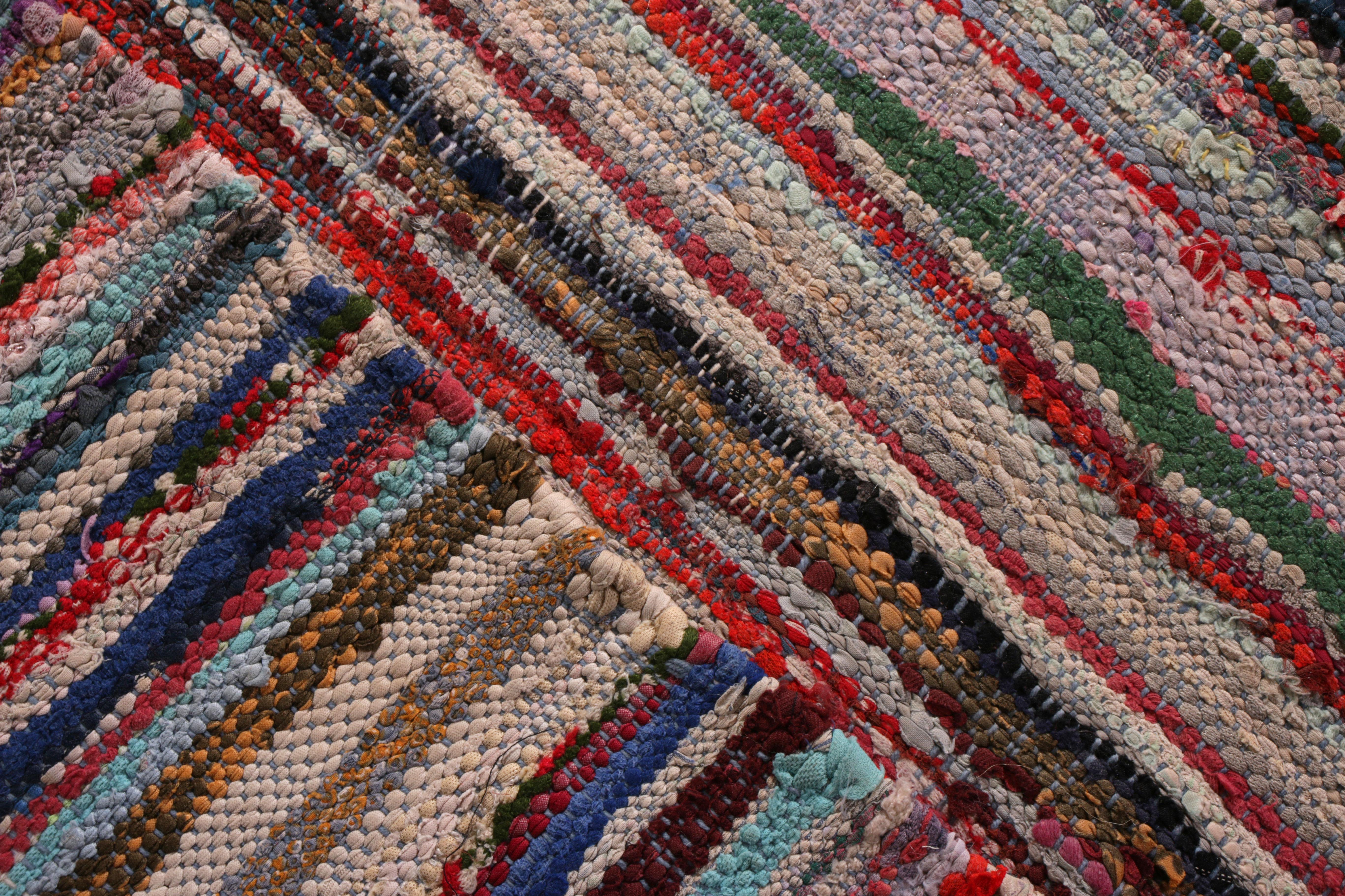 1950s Midcentury Moroccan Flat-Weave Beige Pink Striped Diamond Tribal Kilim In Good Condition In Long Island City, NY