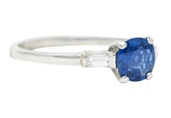 1950's Mid-Century No Heat Sapphire Platinum Ring GIA