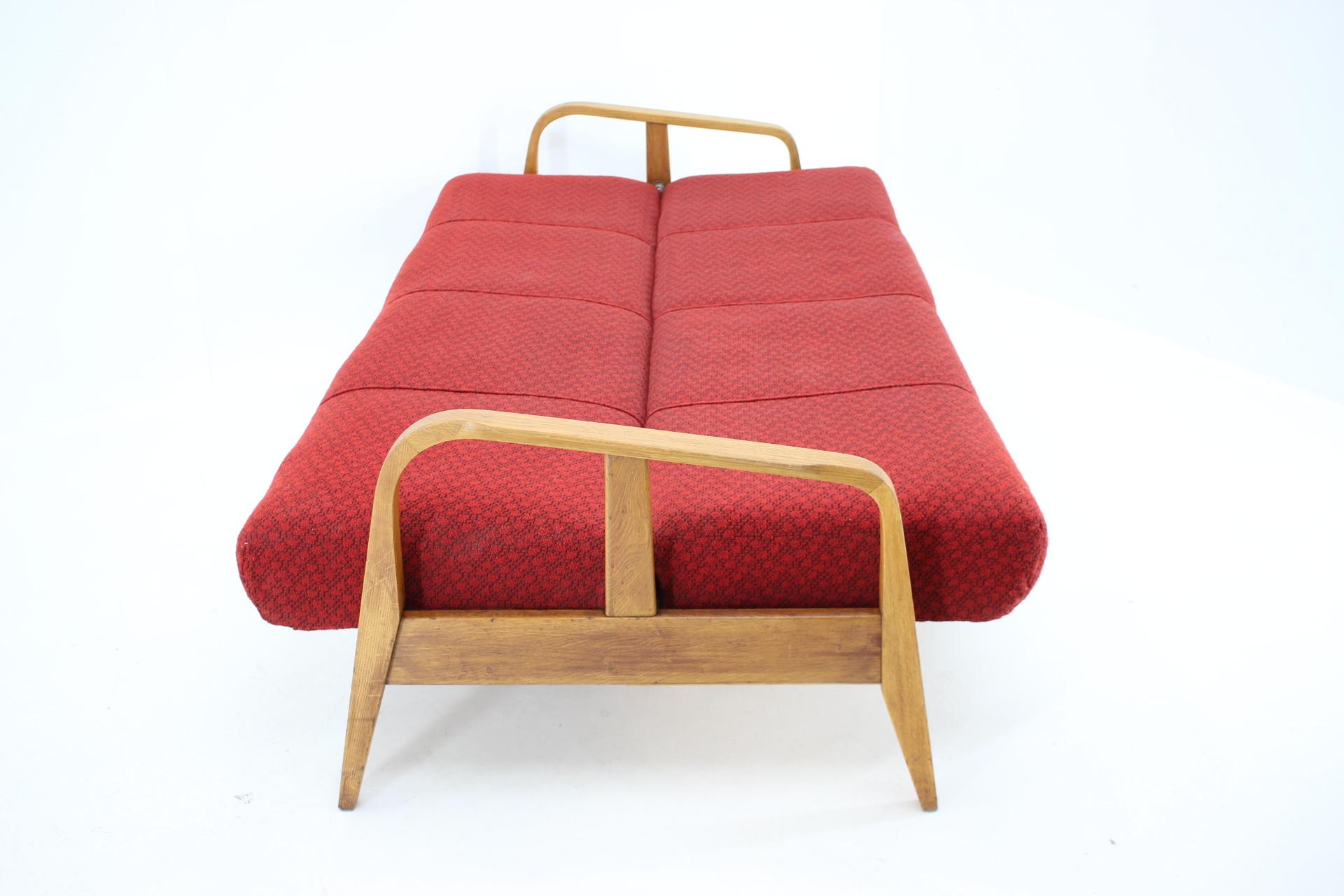 Fabric 1950s Mid-Century Oak Bentwood Folding Sofa, Czechoslovakia