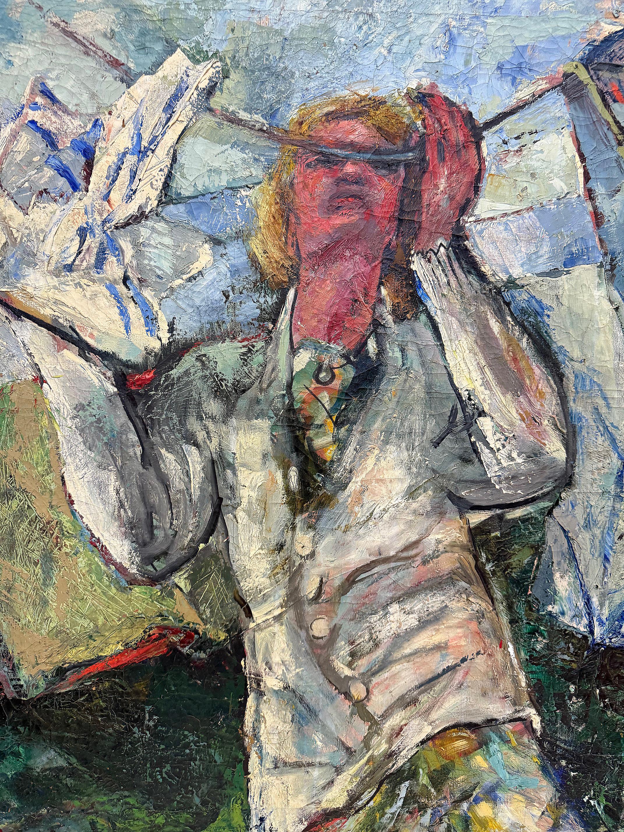 1950er Jahre Mitte des Jahrhunderts übergroßes abstraktes Ölgemälde einer Frau, neu gerahmt


Zum Verkauf angeboten wird ein großes Ölgemälde auf Leinwand aus den 1950er Jahren, das eine Frau beim Wäscheaufhängen zeigt.  Der stilisierte abstrakte